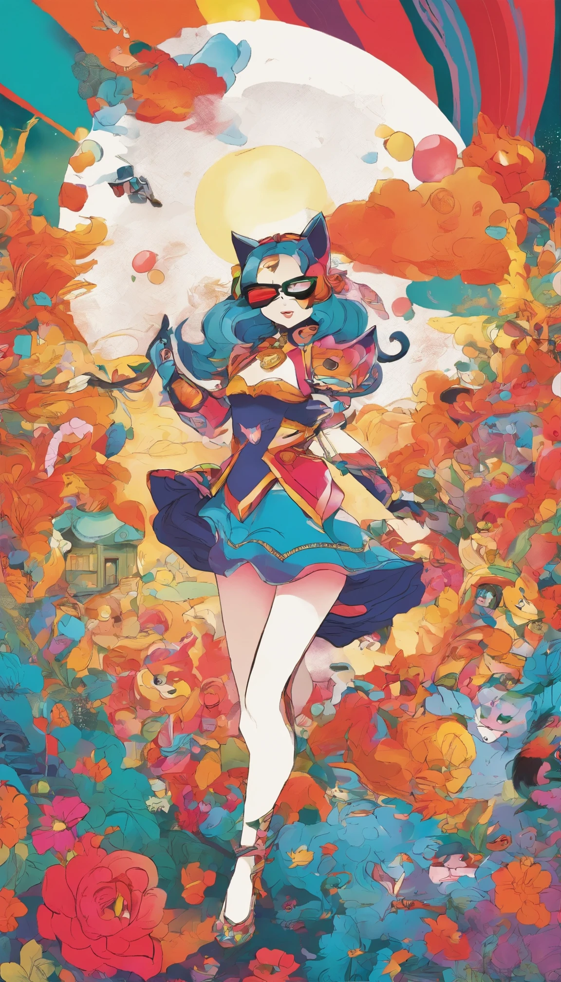 At the heart of a burning volcano、Adult Powerpuff Girls in elaborate cat costumes engage in fierce battles。The catsuit design、Fiery Red Blossom、Calm blue bubble、Bold green buttercups etc.、A vibrant combination of original colors、Each outfit is adorned with cat accessories such as whiskers and tails.。Amid lava flows and smoking craters、The girls performed graceful and powerful movements.、The costumes are slightly sing-song but still elegant。Mojo is、In a desperate attempt to defeat them、Swinging a crazy monkey wrench at my sisters、His Actions