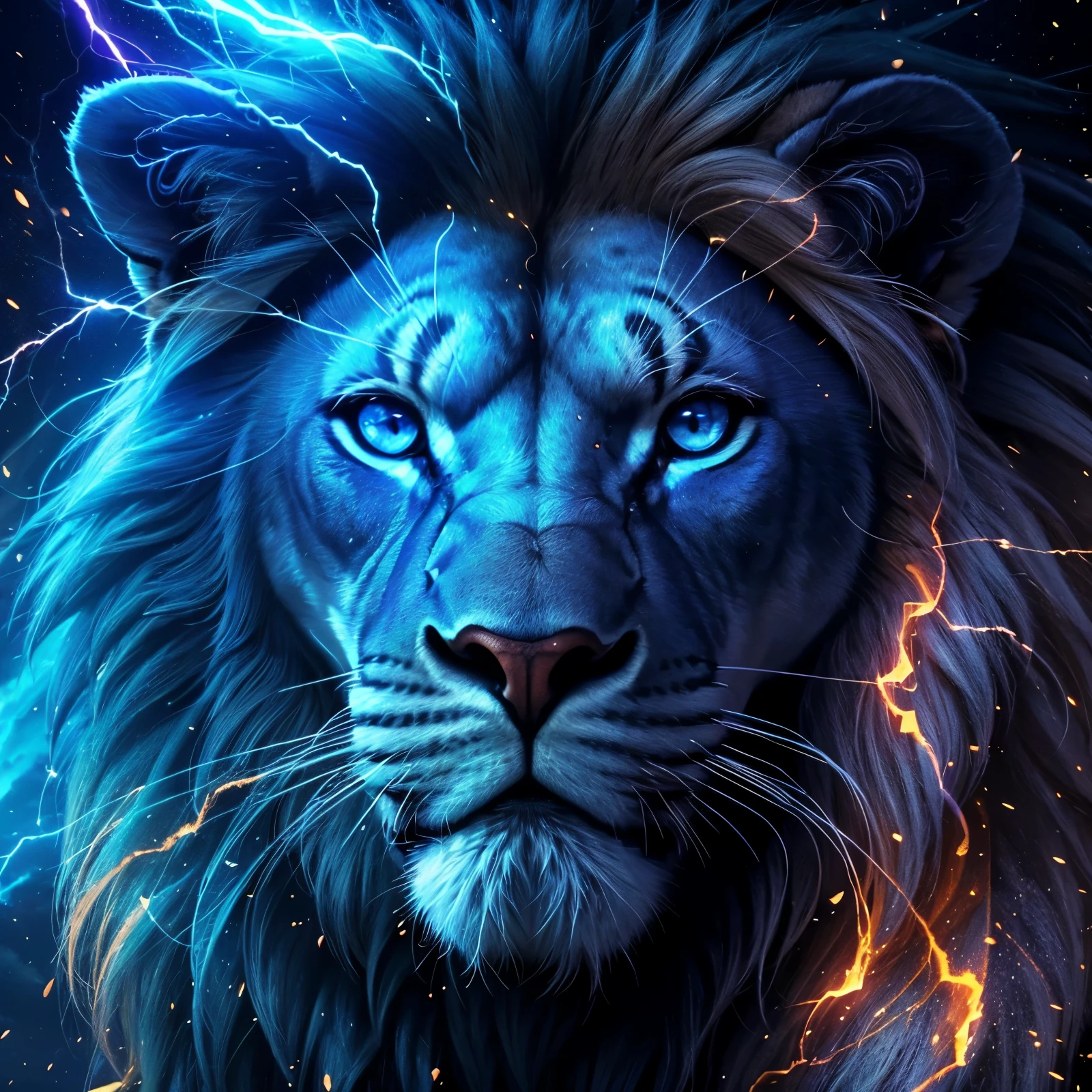 Lion, Divine Lion, naturais, Blue Thunder, Realistic Lion, King, Detailed Realistic, Detailed Realistic 16K, Eletricidade Detalhada 8K, texturas Realistas 8K, Cores Fotorrealista 8K, Blue Fire, Detailed Realistic Fire Bolt, Black and Blue Power, Power Thunder, Divine Realistic, Natureza, Linda, Rendering, Fotorrealista, UltraHigh definition, 4K, texturasdetalhadas, thunder, sombras detalhadas, cores detalhadas, Azul Neon, Blue Light, Raios, Blue power, Natureza Linda, Grande Divino, Blue Light, Blue Thunders, Coroa Rei, Thunder Bolt, Bolt eletric Power, Detailed Realistic Black and Blue Lights, Detailed Realistic Lion 16K, Detailed Realistic Fire Power, Detailed Realistic Divine Lion, Detailed Realistic Face 8K, Nitidez Ultra Realista 16K, Texturas Ultra Detalhadas 8K, Natural Detailed Realistic 8K, Night, Night Sky, contraste detalhado, Contraste realista, high resolution, cores detalhadas, fogo, eletricidade, divina criatura, 8k, Realista detalhado, 16K, 8k, High definition, contraste detalhado, Contraste realista, high resolution, cores detalhadas, fogo, eletricidade, divina criatura, 8k, Realista detalhado, elegante,