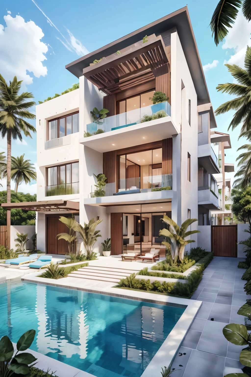 Magnificent Modern Blue-Themed Luxurious Villa: Basking in a Rich Blue Aura
This villa, a breathtaking marvel of modern architecture, is painted in hues of exquisite blue, creating a luxurious and serene ambiance. The structure, adorned with sleek, contemporary lines, showcases a private entrance that leads to an extravagant foyer.
Behind the villa lies an extensive, meticulously maintained private garden, where the lush greenery and immaculate landscaping blend harmoniously with the azure beauty of the villa. The garden features a sparkling, crystalline pool, inviting guests to cool off under