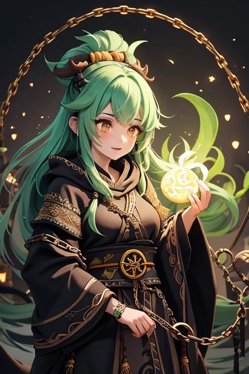 Characters arranged in a string，In-game graphics，full character，Characters are arranged in a chain，gothic theme，Detailed Roles Herbalist Shaman Druid Chef Ninja