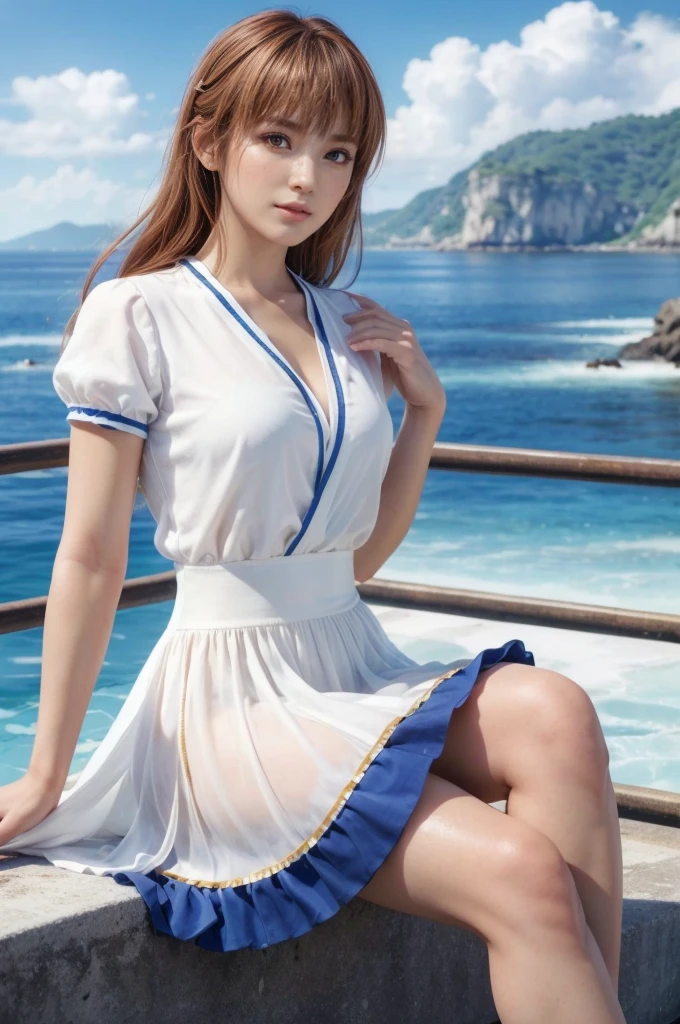 Kasumi, brown eyes, (best quality, ultra-detailed), (realistic:1.37), beautiful and detailed face, ultra-realistic texture, delicate face, delicate body, red lipstick, bright colors. High definition, 8K, well defined legs, strong legs, angry