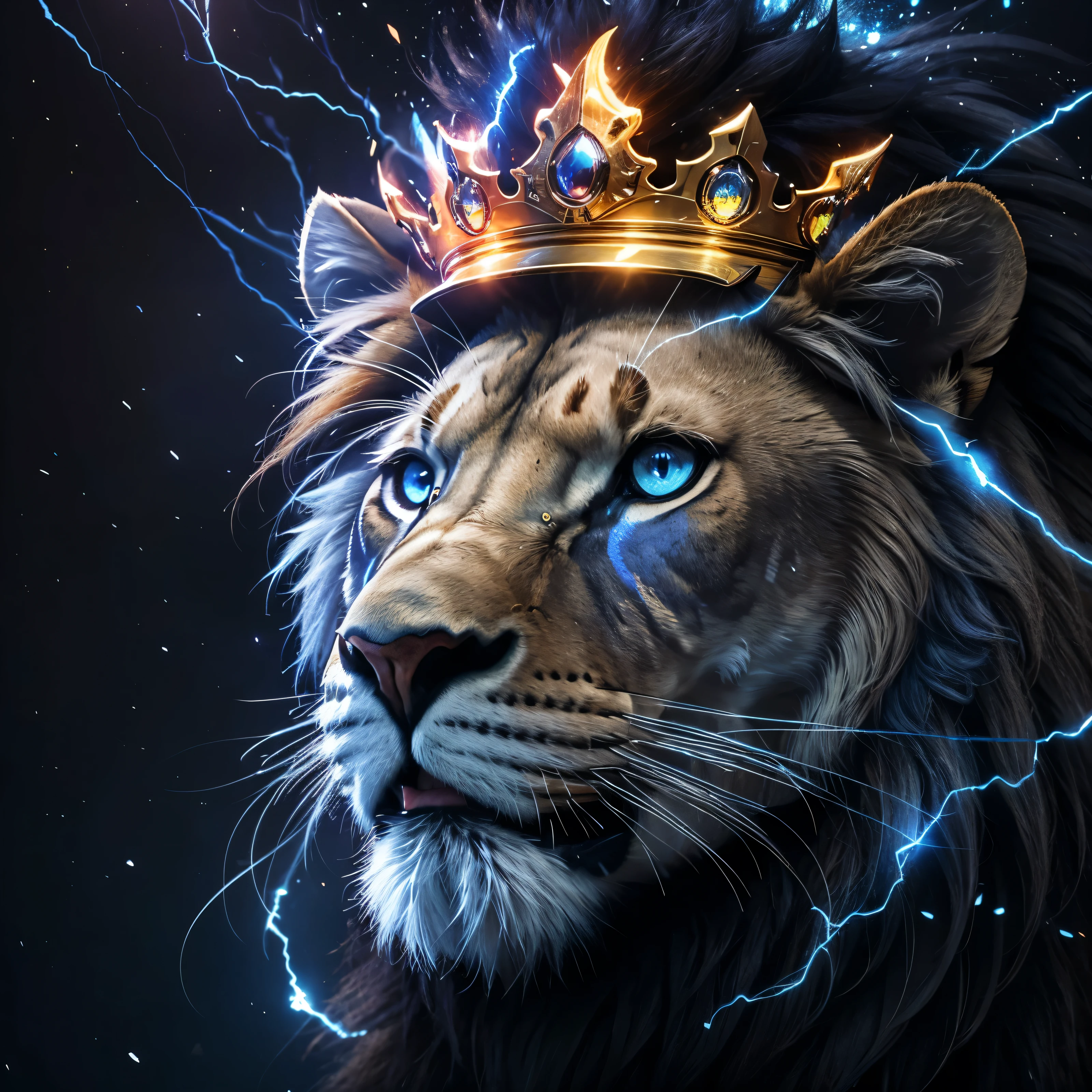 Lion, Divine Lion, naturais, Blue Thunder, Realistic Lion, King, Detailed Realistic, Detailed Realistic 16K, Eletricidade Detalhada 8K, texturas Realistas 8K, Cores Fotorrealista 8K, Blue Fire, Detailed Realistic Fire Bolt, Black and Blue Power, Power Thunder, Divine Realistic, Natureza, Linda, Rendering, Fotorrealista, UltraHigh definition, 4K, texturasdetalhadas, thunder, sombras detalhadas, cores detalhadas, Azul Neon, Blue Light, Raios, Blue power, Natureza Linda, Grande Divino, Blue Light, Blue Thunders, Coroa Rei, Thunder Bolt, Bolt eletric Power, Detailed Realistic Black and Blue Lights, Detailed Realistic Lion 16K, Detailed Realistic Fire Power, Detailed Realistic Divine Lion, Detailed Realistic Face 8K, Nitidez Ultra Realista 16K, Texturas Ultra Detalhadas 8K, Natural Detailed Realistic 8K, Night, Night Sky, contraste detalhado, Contraste realista, high resolution, cores detalhadas, fogo, eletricidade, divina criatura, 8k, Realista detalhado, 16K, 8k, High definition, contraste detalhado, Contraste realista, high resolution, cores detalhadas, fogo, eletricidade, divina criatura, 8k, Realista detalhado, elegante,