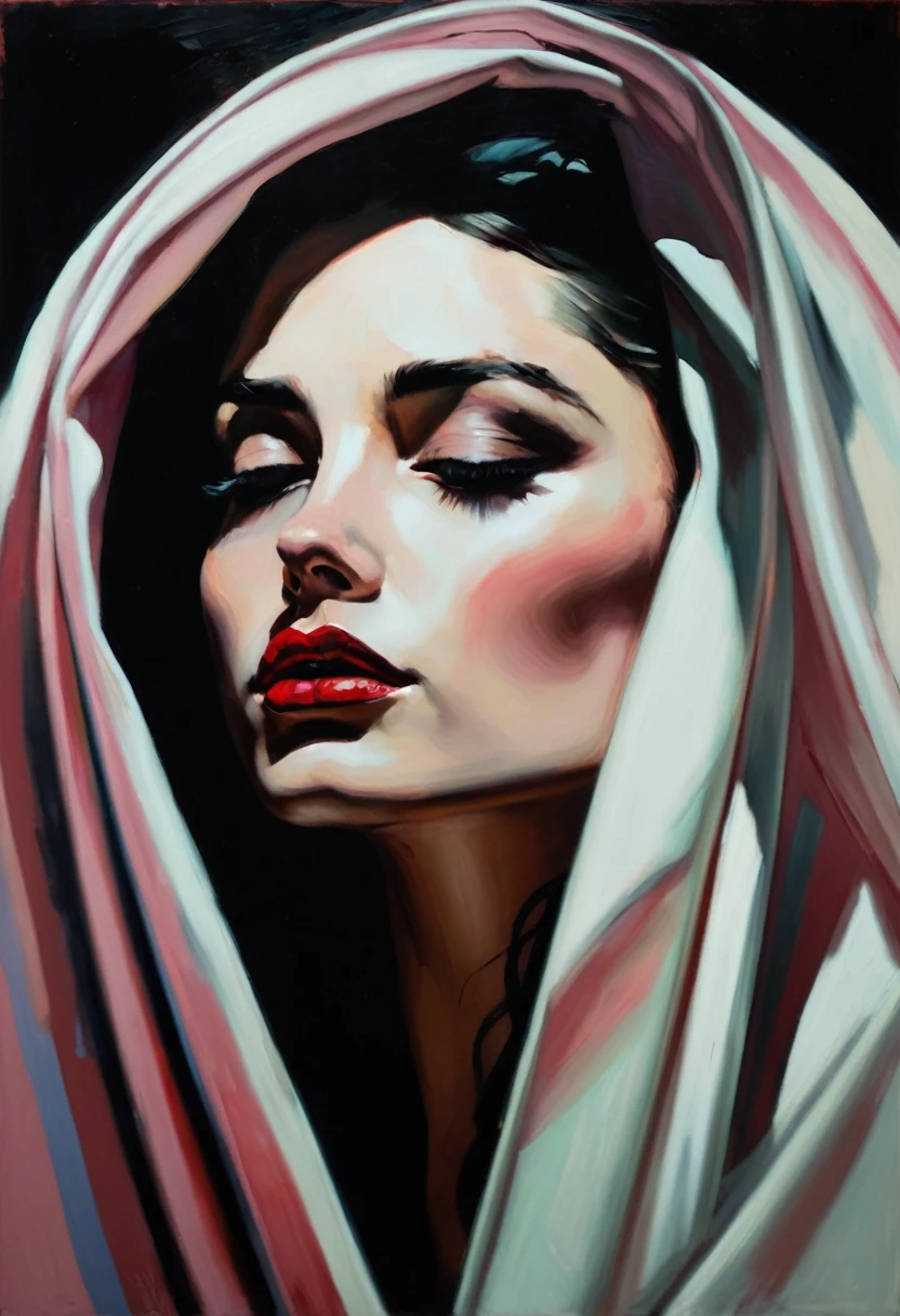 Create an evocative oil painting inspired by Malcolm Liepke, based on the provided image. Capture the intense, introspective expression of the young subject using thick, expressive brushstrokes and a muted color palette. Highlight the emotional depth and vulnerability in the subject's gaze, emphasizing the play of light and shadow on their face. Maintain a simple, textured background that complements the subject's contemplative presence. Focus on the tactile quality of the oil paint to convey the raw emotion and intimacy characteristic of Liepke's style.