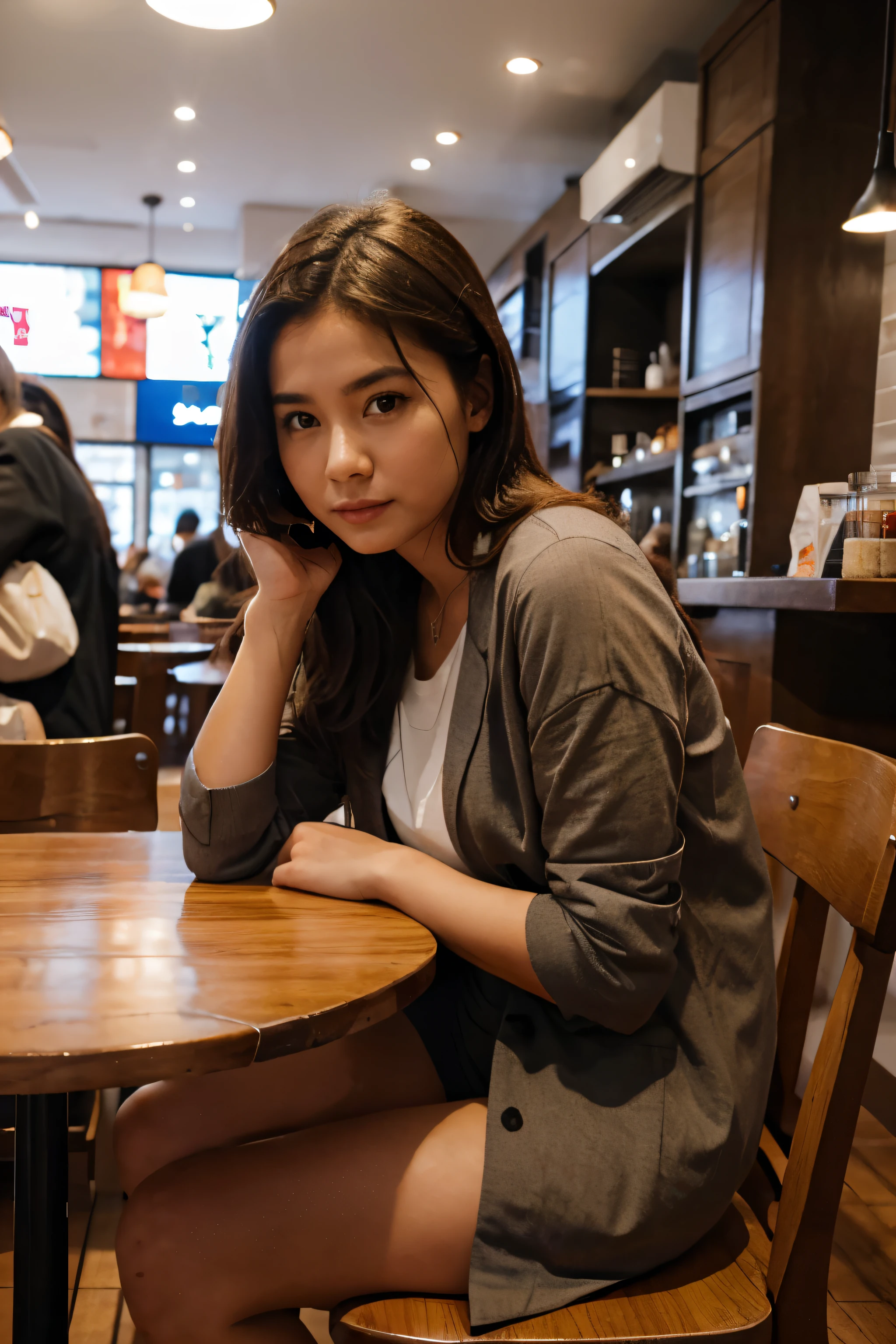 Woman sitting in café、There is nothing on the table