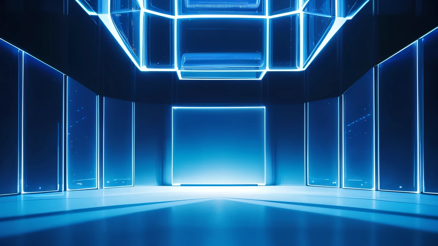 technology blue future technology digital future lighting scene business background ,Background abstract transparent glass frame composed of lights,Square Stage,abstract、Gorgeous lighting。geometry