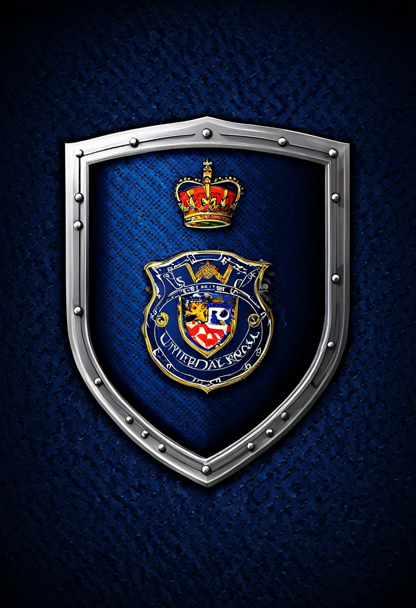 . Here is the description of the shield "United Royals FC":
The shield features a navy blue background to represent the team's confidence and stability.. No centro, there is a golden lion, Symbol of courage, strength and leadership, reflecting the club's determination and competitiveness. Above the lion, there is a golden crown, symbolizing royalty and excellence, reinforcing the idea of an elite team. Ao redor do escudo, there are two crossed flags, one representing the unity of the players and the other symbolizing the team's victory. Abaixo do escudo, encontra-se o nome do clube "United Royals FC" em letras douradas, completing the design with elegance and sophistication.