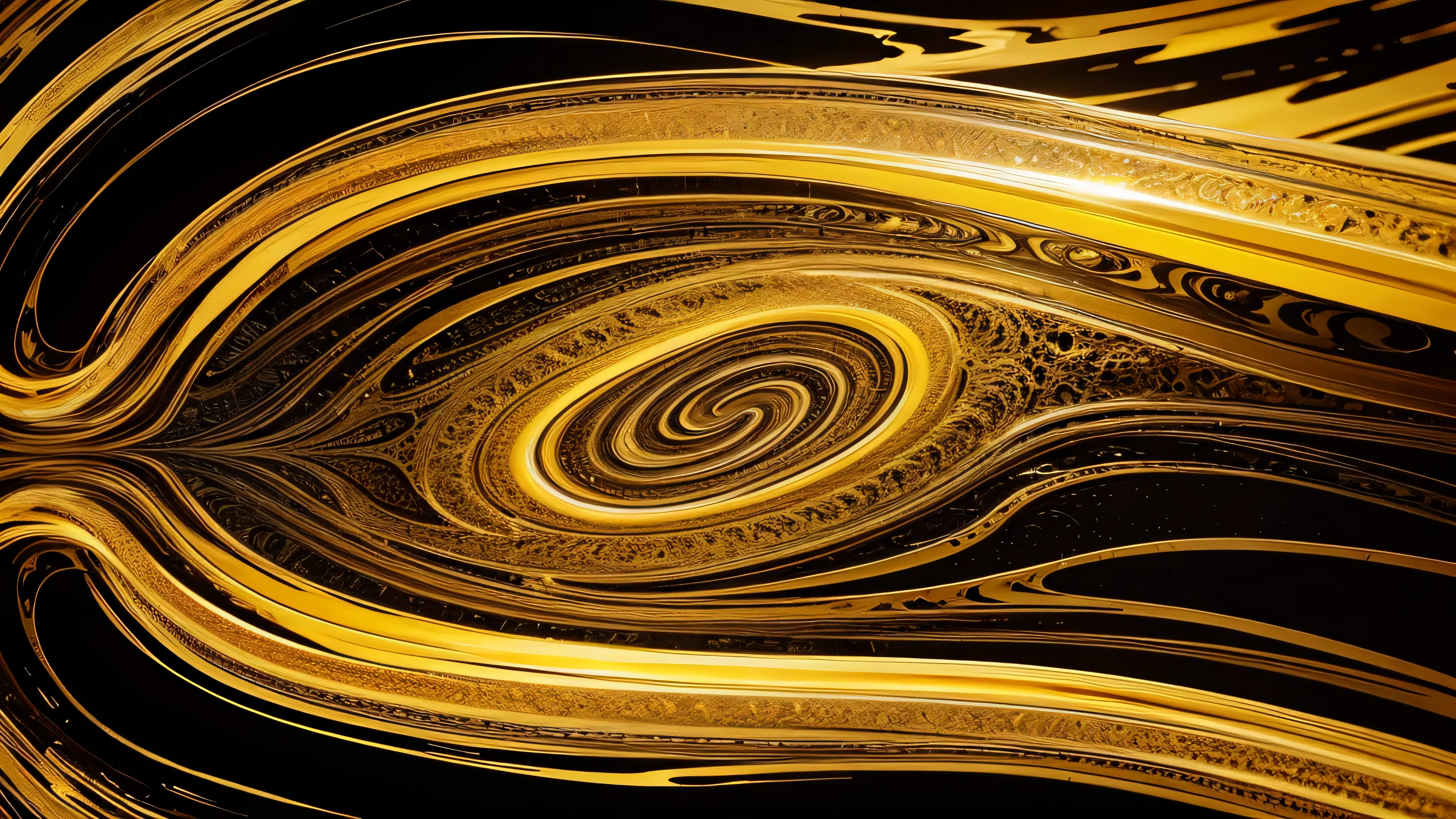 an abstract fluid swirl horizontal in bright gold color combination