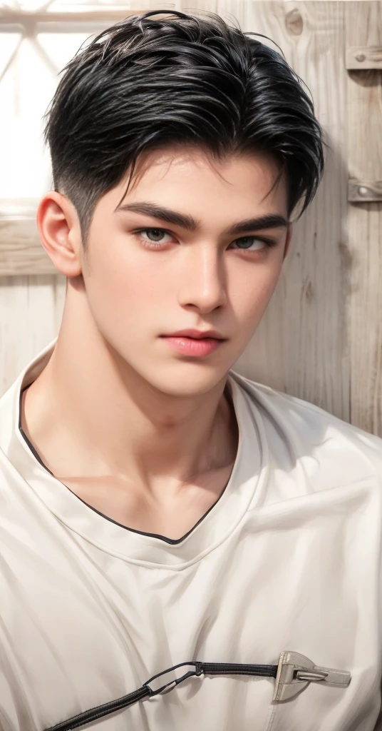masterpiece, 1boy, young, handsome, black hair, undercut hair, perfect face, detailed eyes and face,black eyes, clean shaved, muscular, capturing a rural atmosphere, dynamic lighting, unreal engine 5