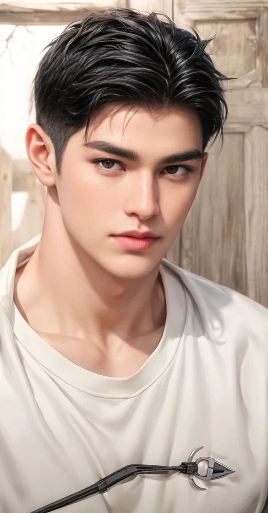 masterpiece, 1boy, young, handsome, black hair, undercut hair, perfect face, detailed eyes and face,black eyes, clean shaved, muscular, capturing a rural atmosphere, dynamic lighting, unreal engine 5