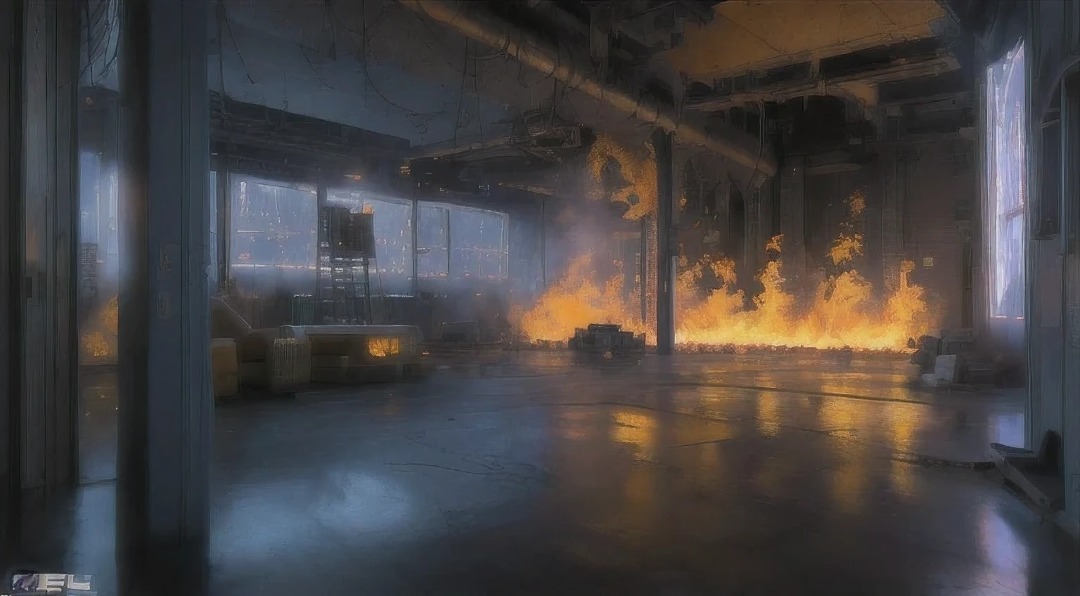 there is a fire in a building with a lot of flames, 8k vfx render, highly detailed vfx scene, hyperealistic octane render, hyper - realistic vfx render, unreal engine render concept art, unreal engine. film still, greg rutkowski. octane render, hyperrealistic vfx render, 8k octane unreal render, unreal engine 5 render dramatic, unreal octane render