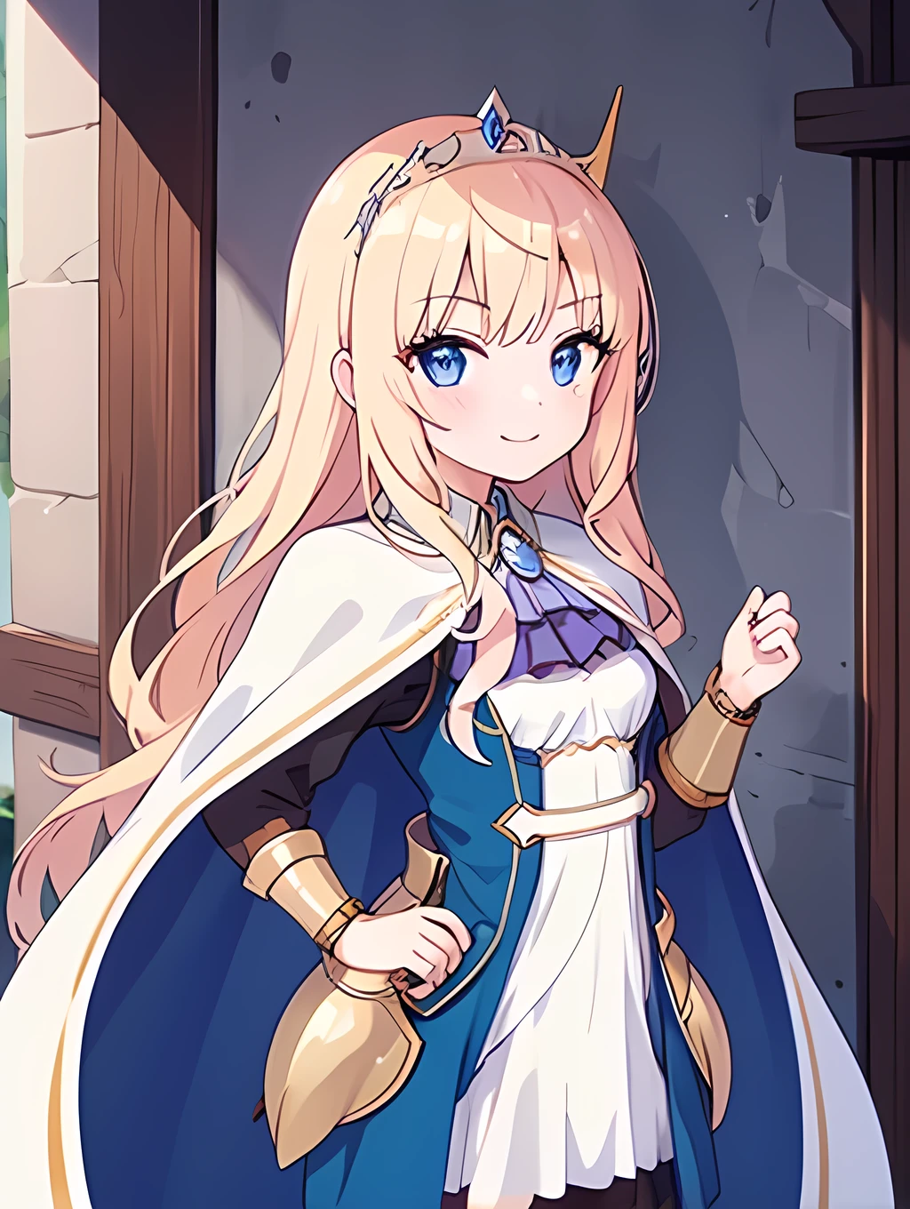 Clear background,Girl、Brave、Beautiful and elegant armor、Plate Armor、Chainmail、Cape、Cape、Small Crown、tiara、Amulet、pendant、bracelet、ring、A large legendary sword engraved with magical powers and symbols.、Powerful Shield、courage、Decisiveness、leadership、Responsibility、Feeling for friends、Dedication、sincerity、Justice、Excellent swordsmanship、High protection、magic、Big eyes、Long Hair、Elegant style、Beauty and charm,smile
