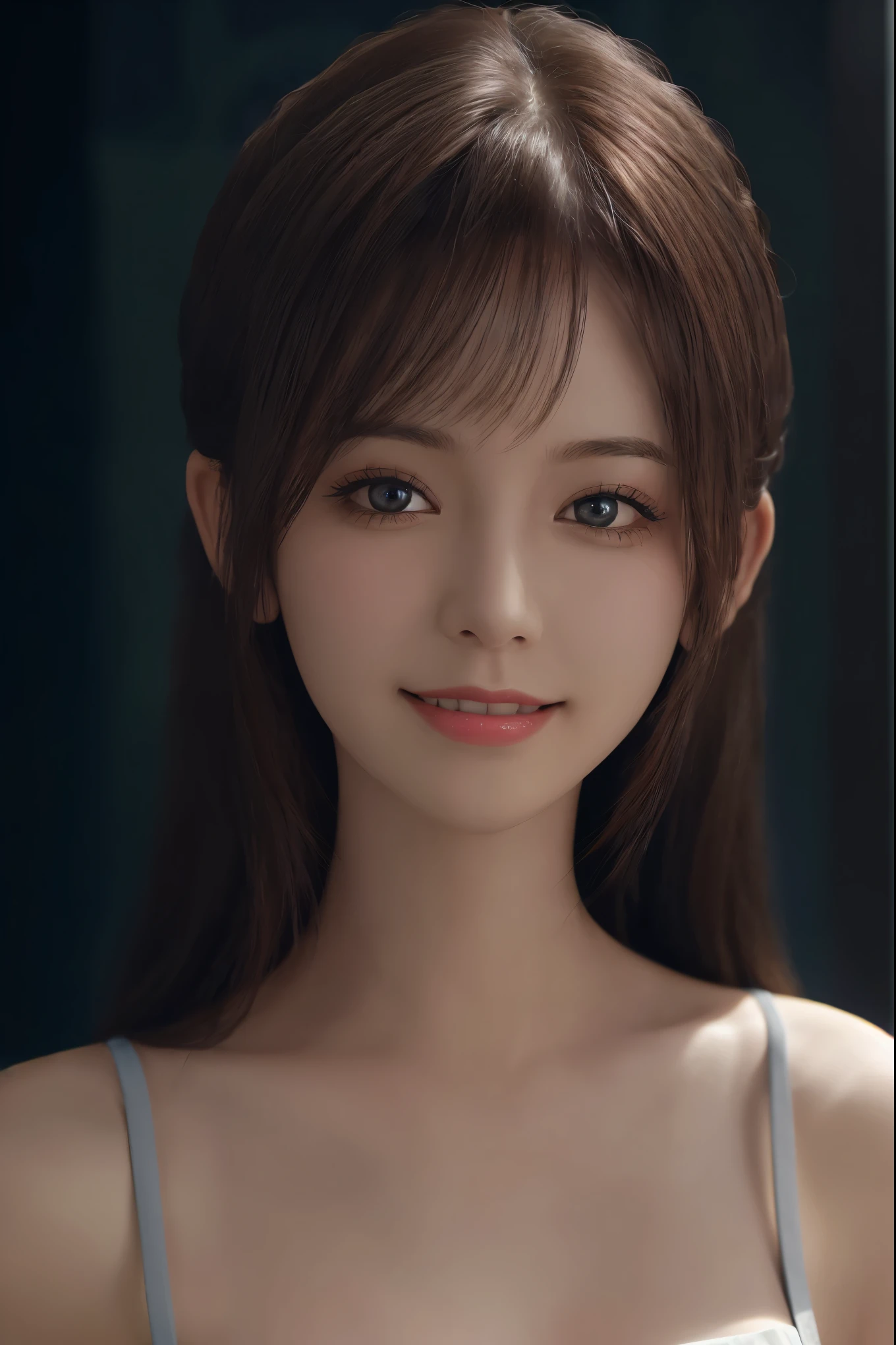 close-up portrait of a girl, fair skin, deep expressive eyes, sweet smile, soft lighting, blurred background, best quality, high resolution, ultra-detailed, realistic, portraits, vivid colors, studio lighting