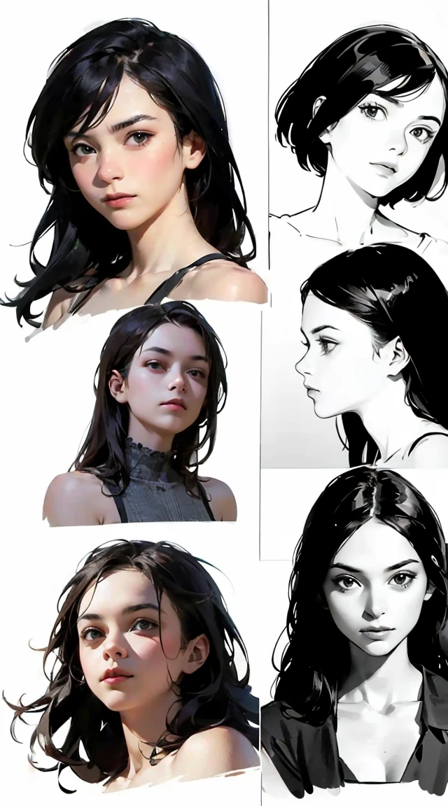 example of how to draw a book of a head looking to the left side in stages, various poses, only girls