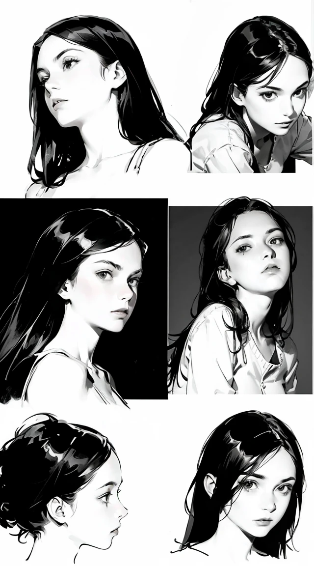 example of how to draw a book of a head looking to the left side in stages, various poses, only girls