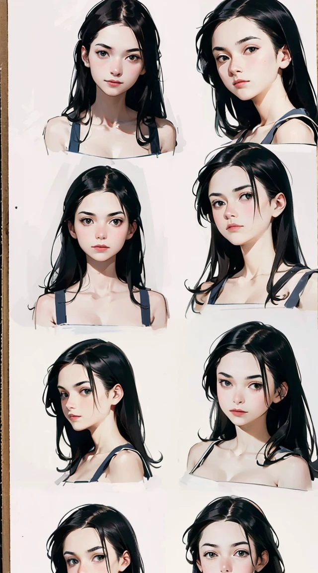example of how to draw a book of a head looking to the left side in stages, various poses, only girls