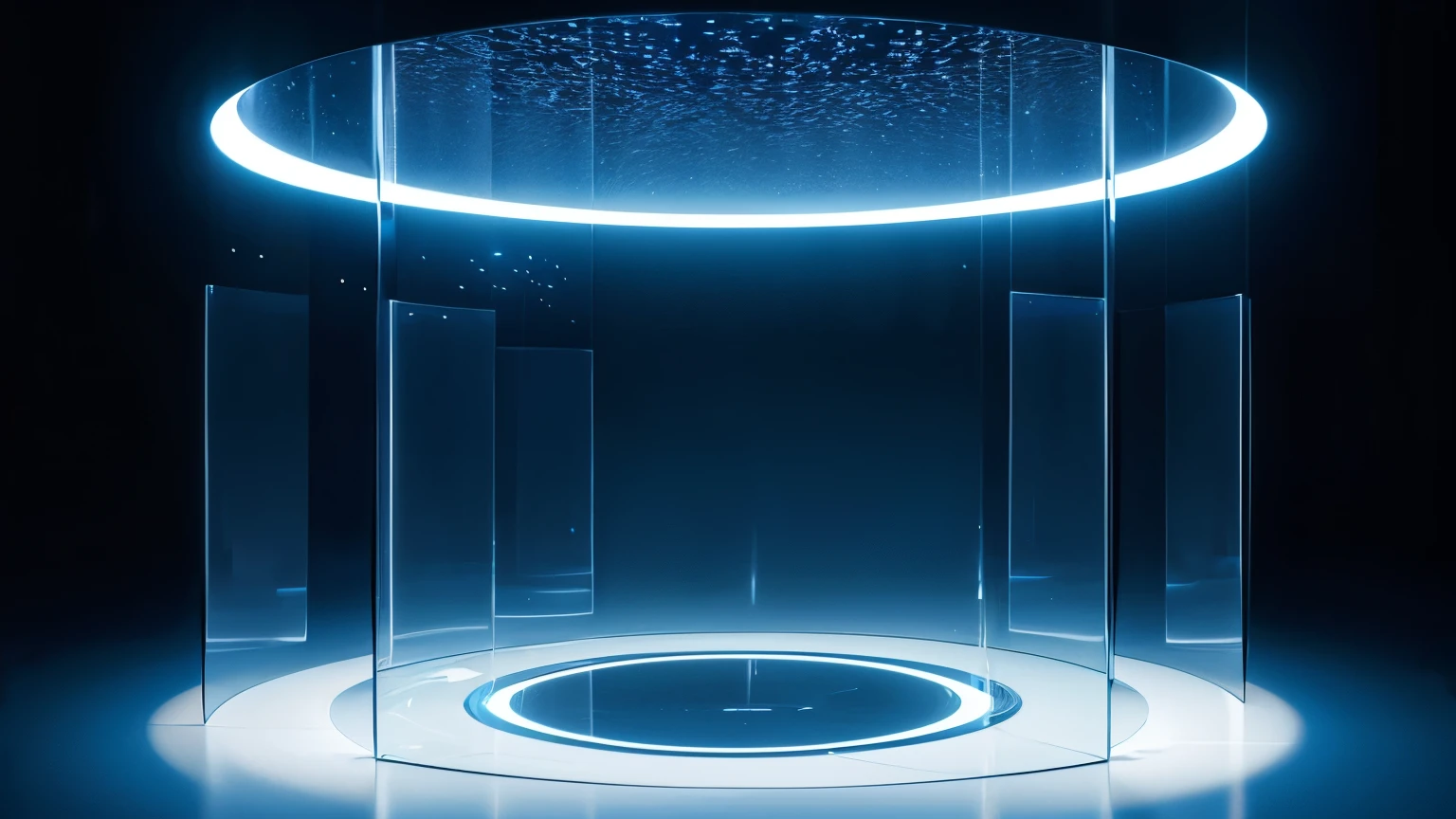 technology blue future technology digital future lighting scene business background ,Background abstract transparent glass frame composed of lights,Square Stage,abstract、Gorgeous lighting。geometry,Round stage