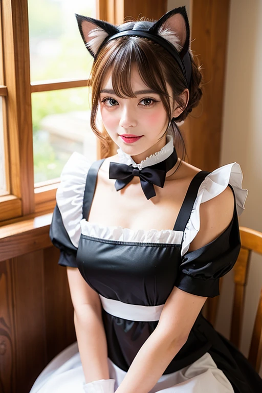 ((Woman in maid outfit)), ((masterpiece)), (Cat ear、blush),
