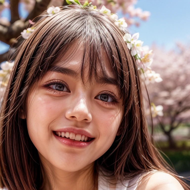 (Panoramic group photo of schoolgirls looking down at the camera, Surrounding) . (highest quality, High resolution, masterpiece, realistic:1.2),(HDR, Bright colors), beautiful face, detailed facial features, pose for a photo, (close:1.3, seen from below:1.4), (Sky background with CherryBlossoms:1.4) . BREAK (((NOGIZAKA)))  Extremely Detailed very KAWAII face variations, captivating gaze, elaborate detailed Eyes with (sparkling highlights:1.2), long eyelashes、Glossy RED Lips with beautiful details, Coquettish tongue, Rosy cheeks, Glistening ivory skin . (Dynamic joyful expressions | :D), Childish .