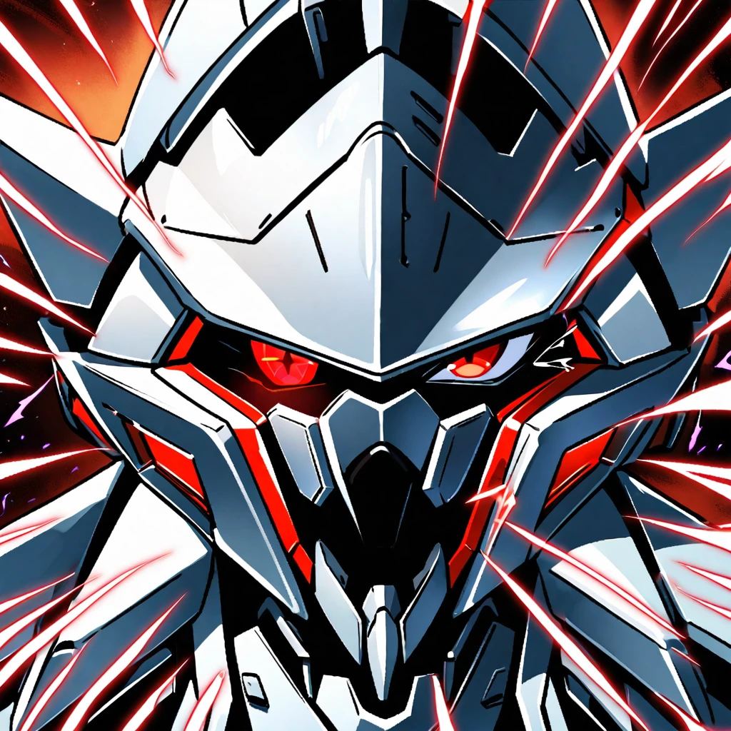 Battle Star Galactica, A cylon raider (shining chrome plates, central menacing red eye) in a cold sterile Cylon space ship, close up on the face. cruel, menacing, dangerous