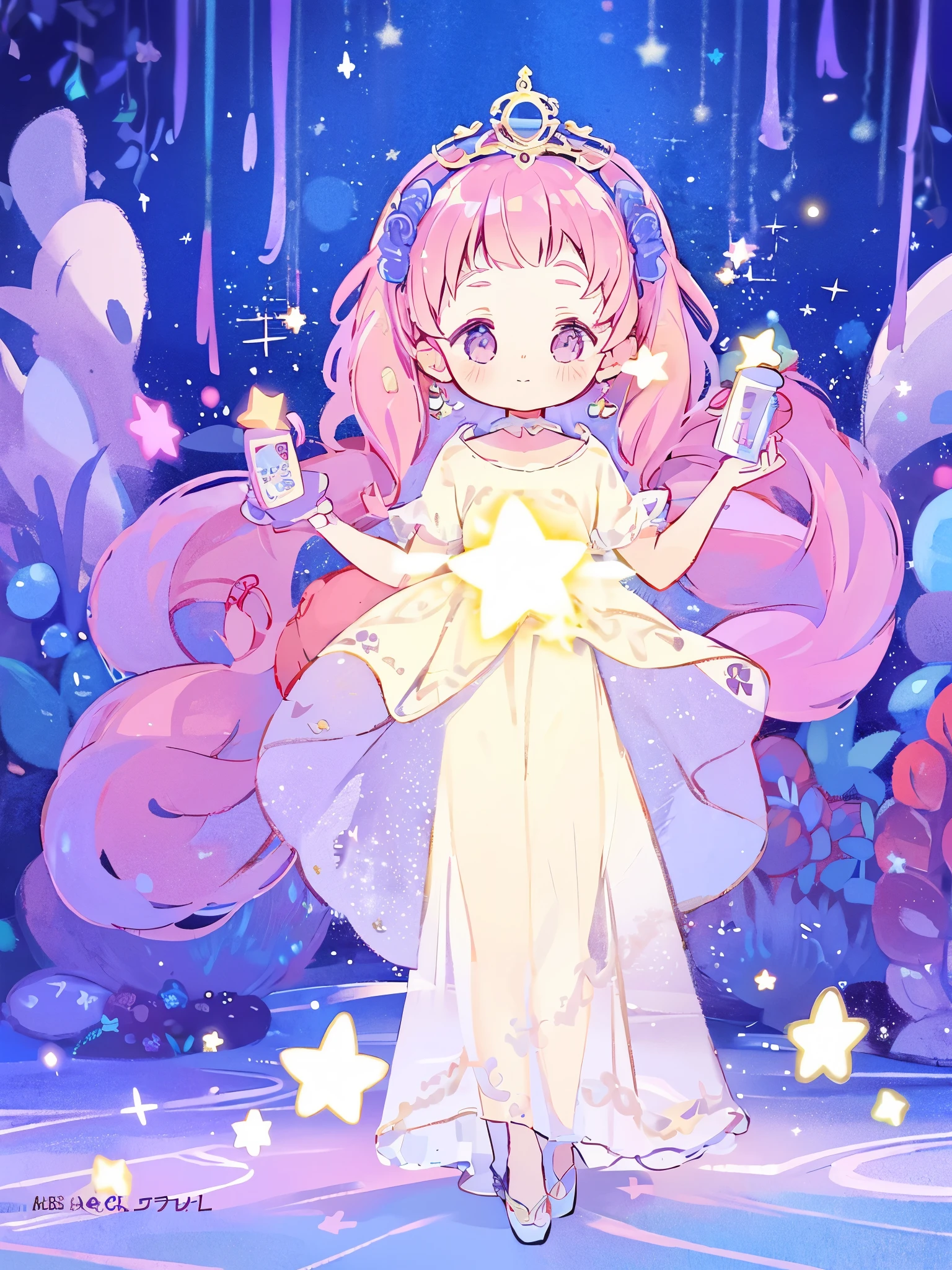 complex background, wishing star background, a woman wearing an ethereal mystical pink translucent dress that reflects the stars, perfume promo art, mystic, complex drawing, highly detailed, Covergirl brand, promo art, artistic rendition, ethereal, starry night, midjourney style