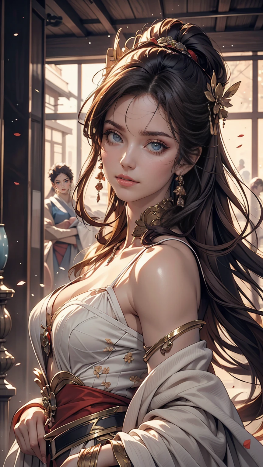 wgz style,Highly detailed portrait of a beautiful woman,Perfect female makeup,Classical Oil Painting,Shirow Masamune, William Tae Kim