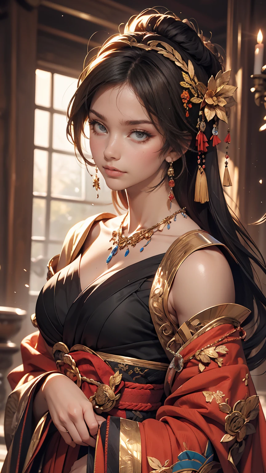 wgz style,Highly detailed portrait of a beautiful woman,Perfect female makeup,Classical Oil Painting,Shirow Masamune, William Tae Kim