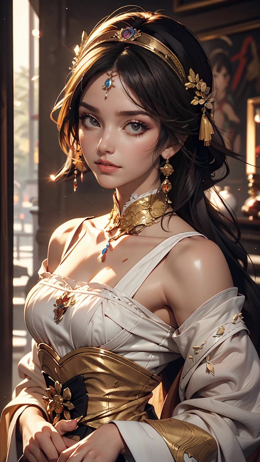 wgz style,Highly detailed portrait of a beautiful woman,Perfect female makeup,Classical Oil Painting,Shirow Masamune, William Tae Kim