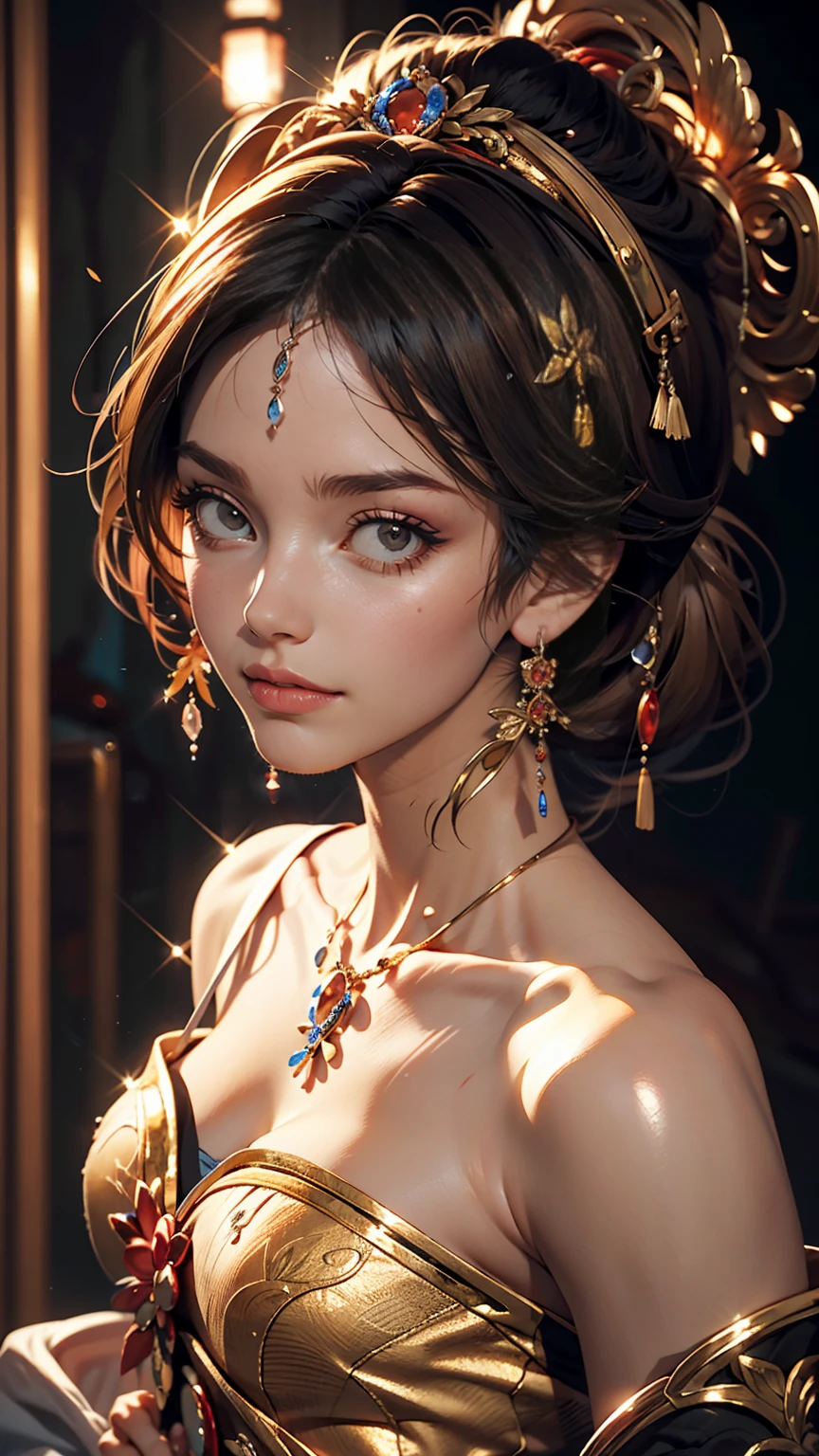 wgz style,Highly detailed portrait of a beautiful woman,Perfect female makeup,Classical Oil Painting,Shirow Masamune, William Tae Kim