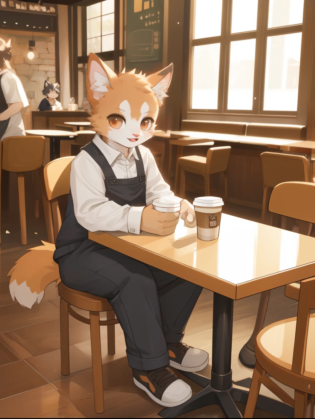 calico cat, cafe, coffee, cute, ,