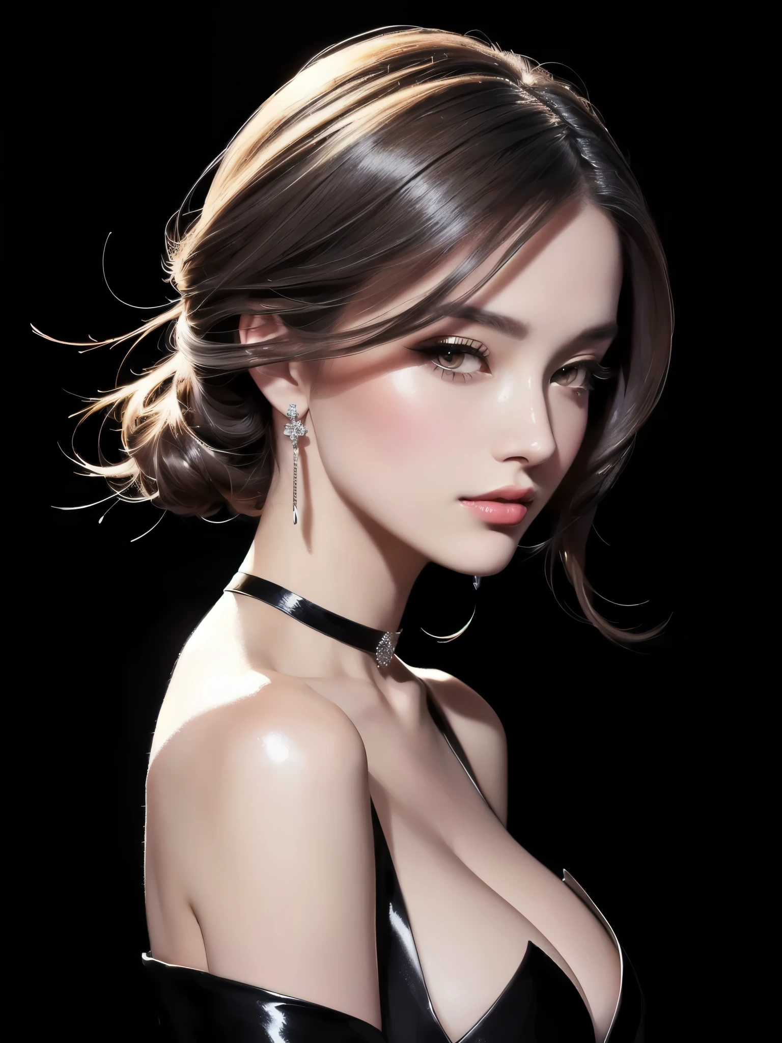 Close-up of a woman with a black background and a black, Elegant digital art, In the style of digital illustration, Elegant digital painting, Digital Paintingのスタイルで, # The best digital paintings ever, #The best digital paintings ever, StyleDigital Painting, Portrait of Emma Watson, Gorgeous Digital Painting, Digital cartoon painting art, Digital Painting
