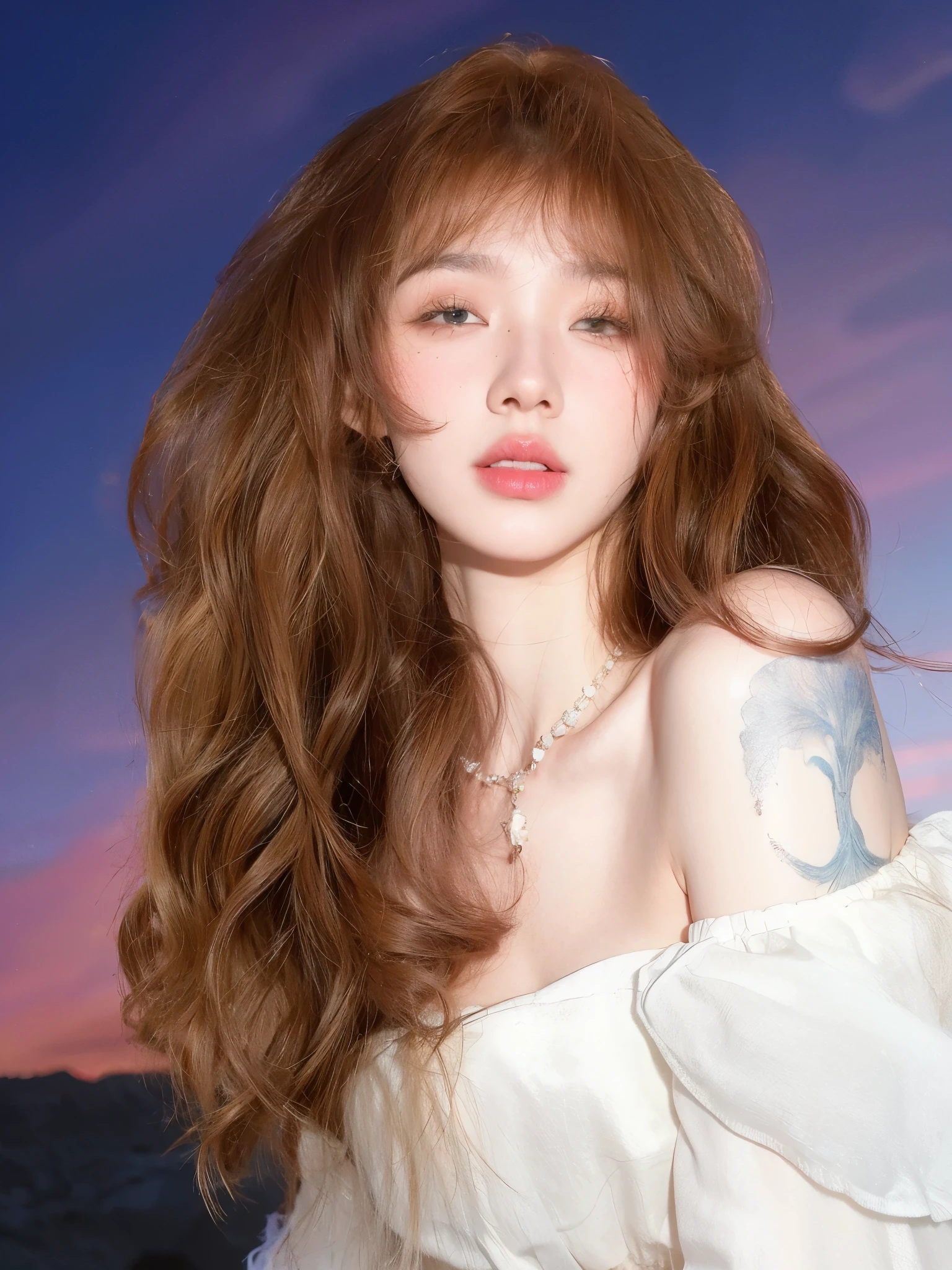 Long curly hair，Natural and beautiful hair，Beautiful background，