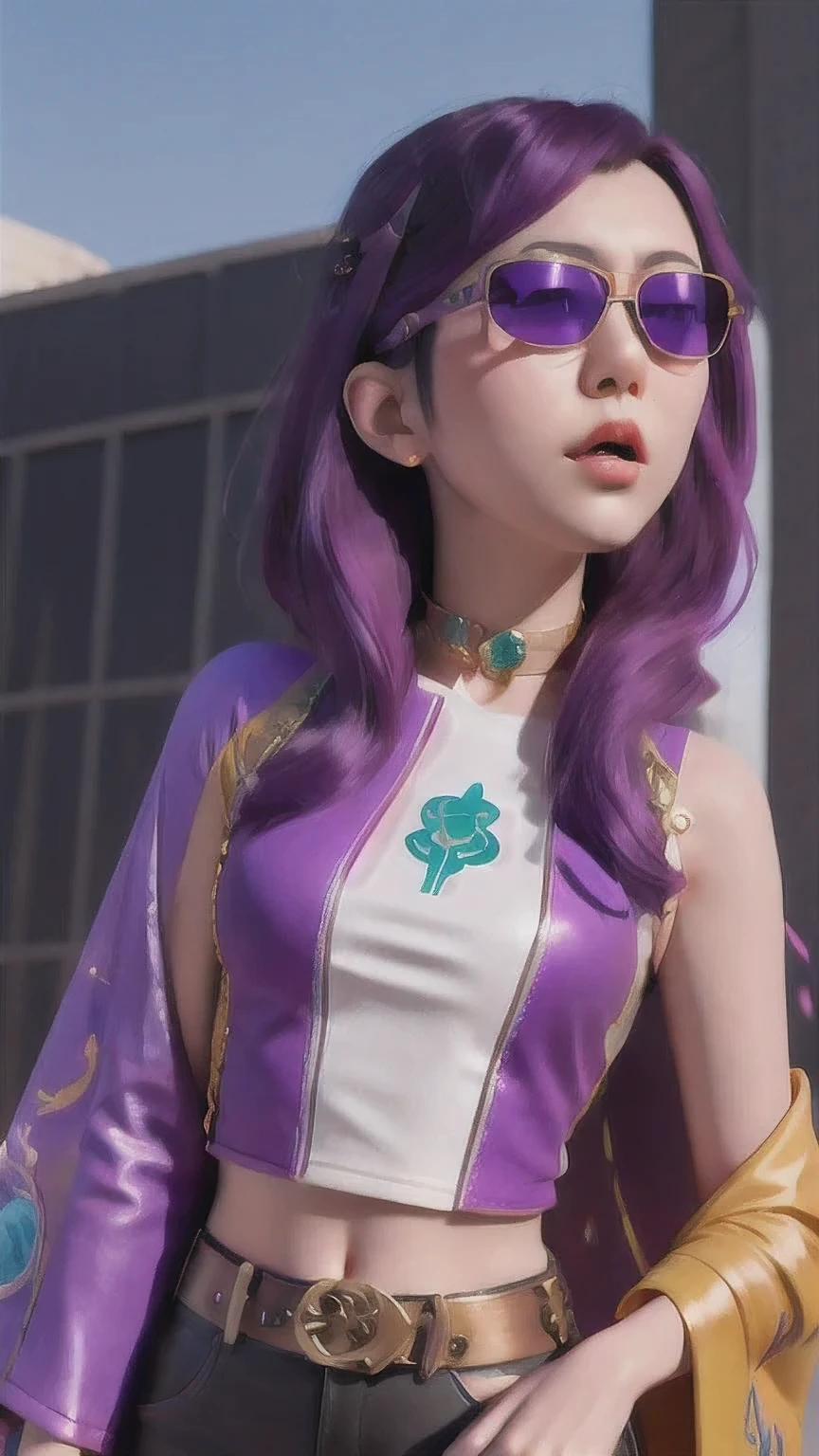 🌺 wearing a purple outfit and sunglasses with a purple choke, trending on cgstation, artwork in the style of guweiz, inspired by Yanjun Cheng, guweiz, deviantart artstation cgscosiety, 🌺 cgsociety, 3 d render character art 8 k, g 🌺 art style, inspired by Feng 🌺,sunglasses,（（Imperial Green Emerald Desert Windproof Sunglasses））With eyes closed