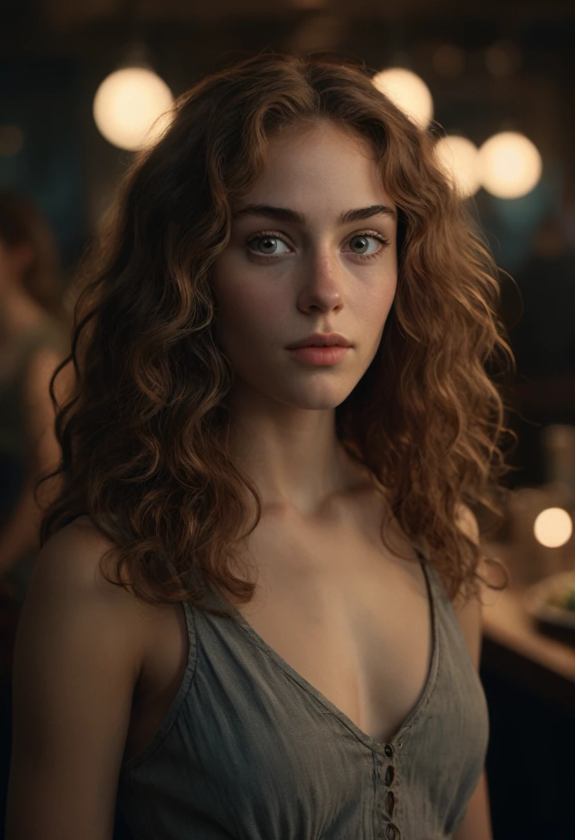 A cena inclui uma mulher com cabelos loiros longos e ondulados, olhos grandes e expressivos, pele clara, delicate and symmetrical features. Slender and curvilinear body, Average height, similar to the body pattern of European women. Create an immersive, full-view scene that transports the viewer to a world of wonder and awe. The composition fills the frame completely, providing an immersive and impactful visual experience. Lighting is meticulously planned to highlight each element of the scene, creating dramatic contrasts and highlighting subtle details. Natural and artificial light sources are combined to create a captivating and exciting atmosphere.  Every detail is captured with precision and clarity, permitindo ao espectador explorar e descobrir cada aspecto da cena. The camera used is a high-resolution camera capable of capturing in full view., equipada com uma lente de grande angular de alta qualidade. Aperture is adjusted to ensure wide depth of field, permitindo que todos os elementos da cena estejam em foco, from foreground to background. Camera settings are optimized to capture a wide dynamic range, ensuring sharp details in both bright and dark areas of the scene. The end result is an immersive and captivating image that invites the viewer to immerse themselves in the world represented and explore each aspect with wonder and fascination.."
