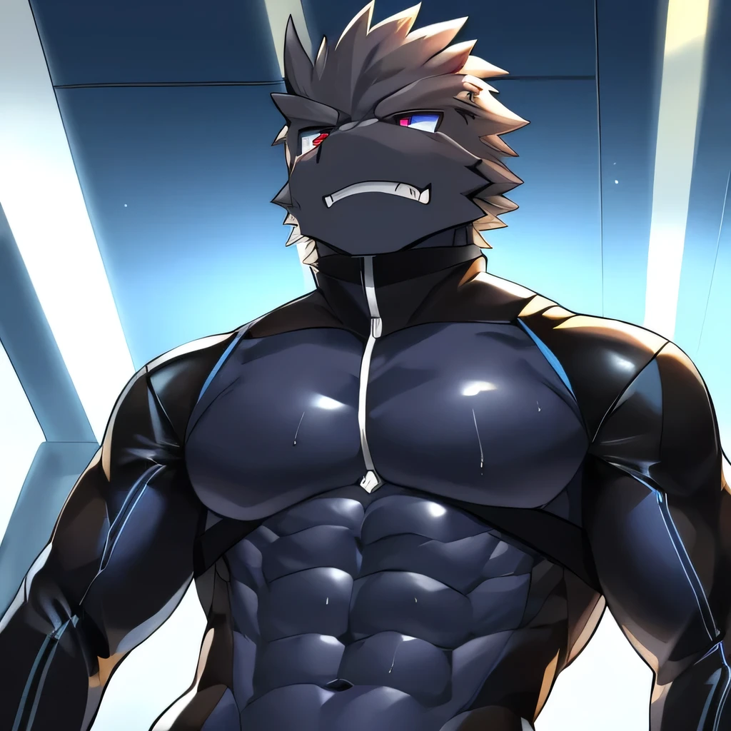 Thin macho western black dragon abs Hollow abs body suit thick arms chest rig 、sweaty skin glow profile Wearily short of breath Chemo shota
have a blue eyes Tired look jacket