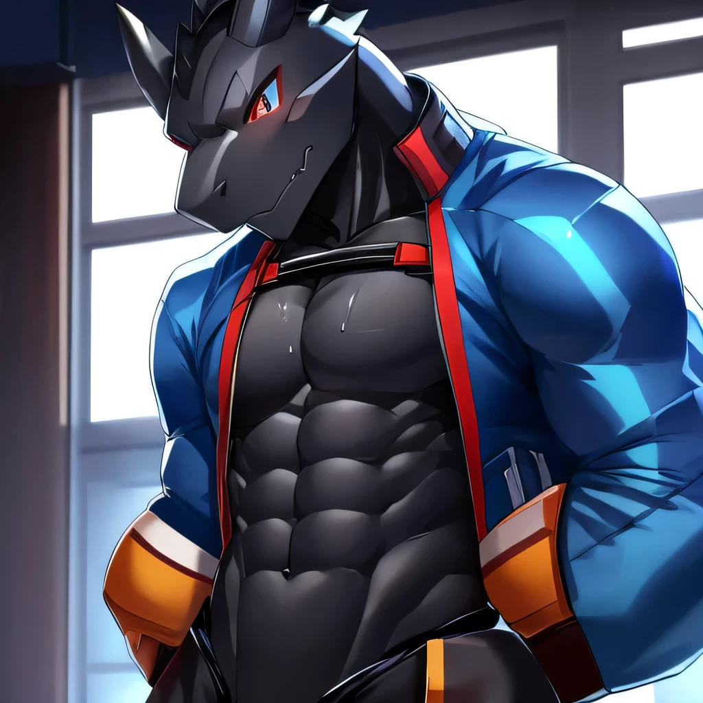 Highest quality, Highest quality, High quality illustrations, masterpiece, Ultra-high resolution, Detailed Background, room, Absurd, Perfect Anatomy, performance, Good lighting, Shadows in the movies(kemono, Furry Personifi猫ion), Lizardman, Rubber Suit, latex, neon, neonライト, neonカラー, Bodysuits, Cyber Suit, cyber punk, Green Rubber Hoodie, Sit on the sofa, Earrings, Tattoo, Huge bulge, Dynamic Angle