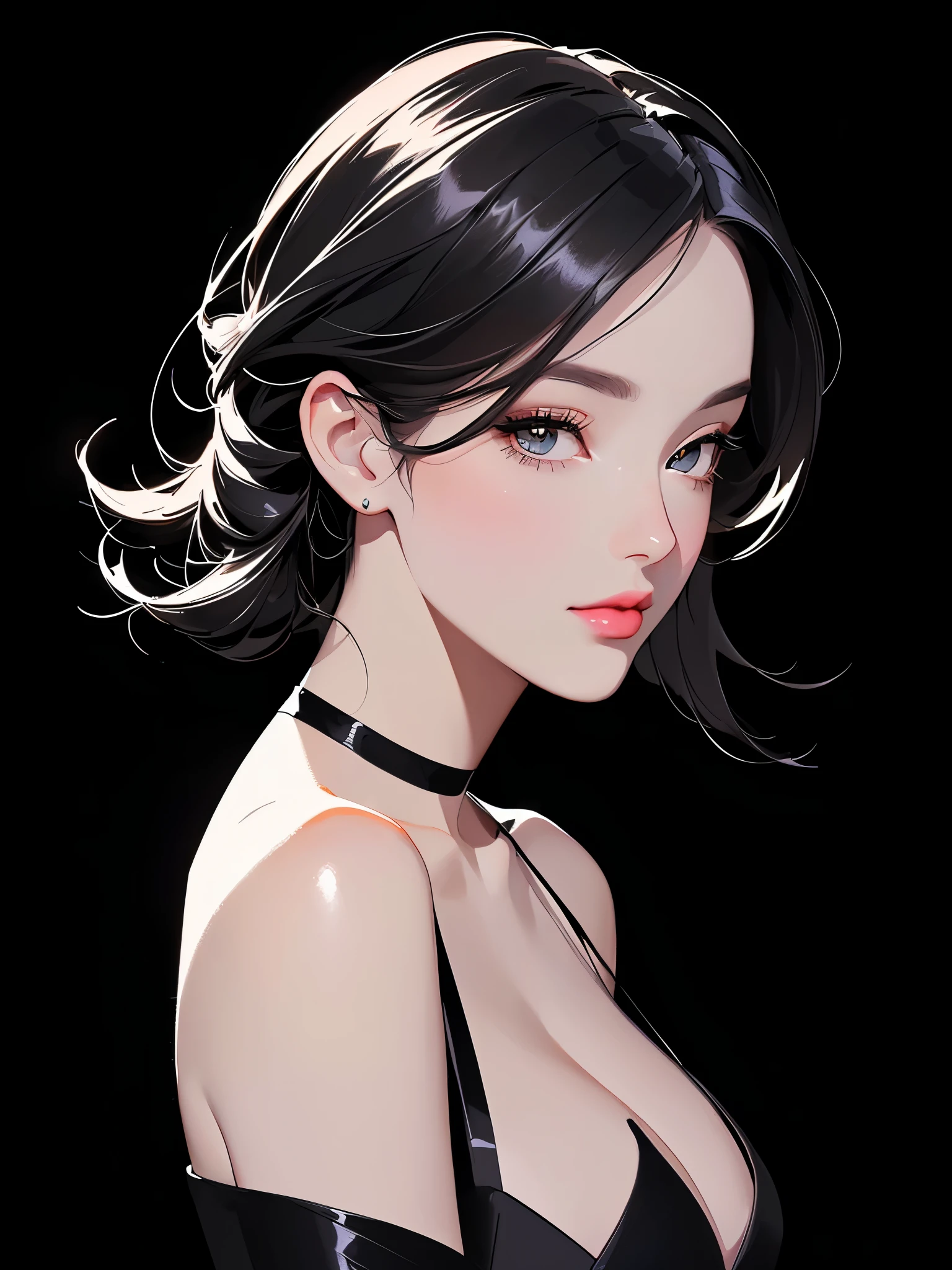 Close-up of a woman with a black background and a black, Elegant digital art, In the style of digital illustration, Elegant digital painting, Digital Paintingのスタイルで, # The best digital paintings ever, #The best digital paintings ever, StyleDigital Painting, Portrait of Emma Watson, Gorgeous Digital Painting, Digital cartoon painting art, Digital Painting