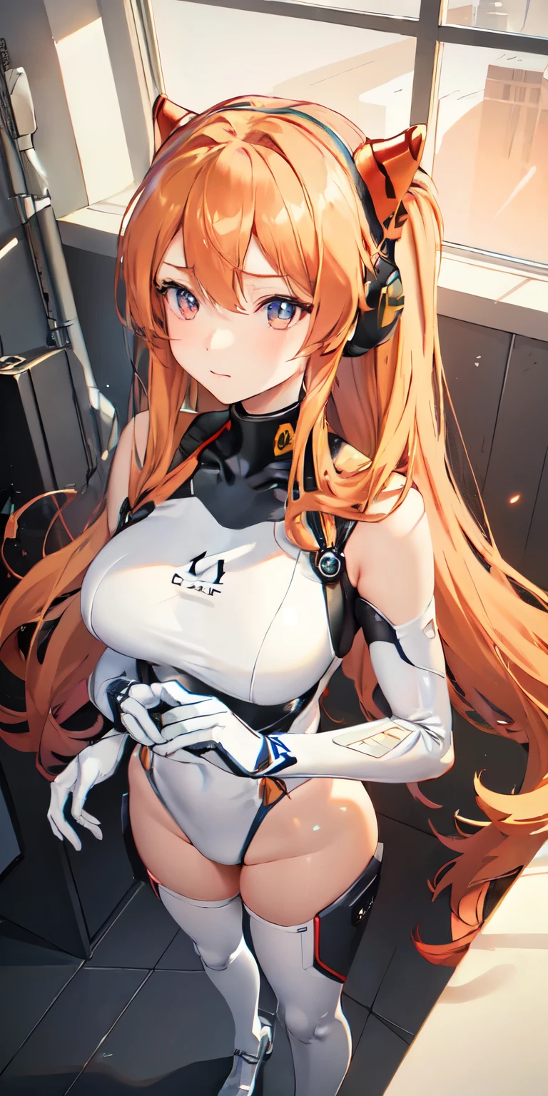 (Overhead view),dynamic angle,ultra-detailed, illustration, close-up, straight on, 1girl, 
 ((souryuu asuka langley, interface headset, red bodysuit:1.4, blonde)),Her eyes shone like dreamy stars,(glowing eyes:1.233),(beautiful and detailed eyes:1.1),(expressionless,closed mouth),(standing), 
(mechanic room with toolsand spaceship windowin a white SPACESHIP),
(night:1.2),dreamy, [[delicate fingers and hands:0.55]::0.85],(detail fingers),