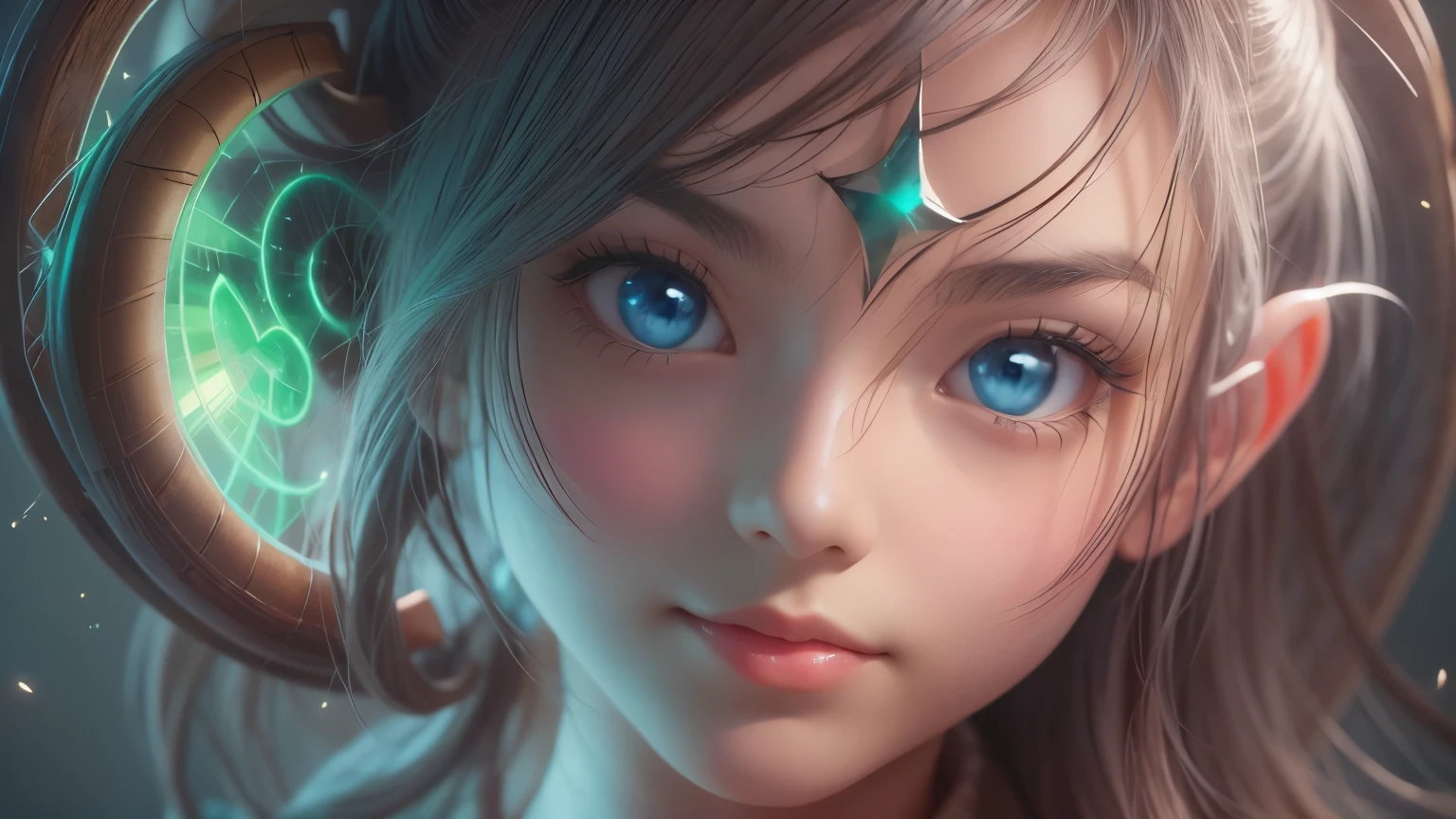 detailed face, cute face, A powerful spell that creates a magical protective barrier., A woman who uses green magic to summon a magical shield is perfect for a fantasy world..