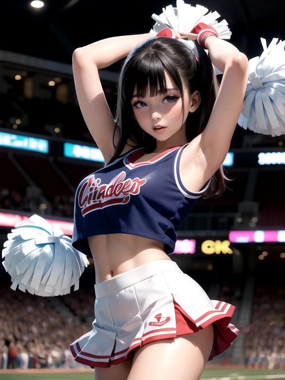 20 year old Japanese woman,((Wearing a cheerleader uniform))((She&#39;s not wearing panties under her skirt))((Genitals are exposed))(非常にdetailedな肌),Curvy,,Beautiful big ,(Very large breasts),Pale skin,Pointed Chest,Erect nipples,(Fantasy art,Best image quality,Hyperrealist portrait,(8k),Ultra-realistic,最high quality, high quality, High resolution, high quality texture,Attention to detail,Beautiful details,detailed,Extremely detailed CG,detailed Texture,Realistic facial expressions,masterpiece,in front,dynamic,bold),(((short pixie cut))),(Very thin hair),(Very soft hair),(Super Straight Hair:1.5),length, sleek bangs,Very light coppery amber hair,Hair in one eye、(((Wear a cheerleader uniform)))　(((sit astride a high-backed chair)))　(((Sit with your chest against the backrest)))　(((Rear View)))　(((Photo from behind)))　(((not wearing anything under the skirt)))(((Not wearing panties)))　(((彼女はAccentuate your buttために背中を反らせている)))　(((The lines of the body are clearly visible)))、(((Depiction of beautiful fingers)))　(((Beautiful body depiction)))　(((Sit with your legs apart)))、(((Accentuate your butt)))、(((Full body photo)))、(((Low angle photo)))、(((Correct ankle orientation)))(((The correct number of legs)))　