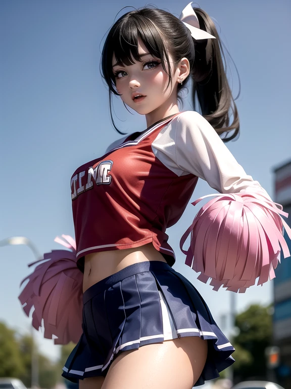 20 year old Japanese woman,((Wearing a cheerleader uniform))((She&#39;s not wearing panties under her skirt))((Genitals are exposed))(非常にdetailedな肌),Curvy,,Beautiful big ,(Very large breasts),Pale skin,Pointed Chest,Erect nipples,(Fantasy art,Best image quality,Hyperrealist portrait,(8k),Ultra-realistic,最high quality, high quality, High resolution, high quality texture,Attention to detail,Beautiful details,detailed,Extremely detailed CG,detailed Texture,Realistic facial expressions,masterpiece,in front,dynamic,bold),(((short pixie cut))),(Very thin hair),(Very soft hair),(Super Straight Hair:1.5),length, sleek bangs,Very light coppery amber hair,Hair in one eye、(((Wear a cheerleader uniform)))　(((sit astride a high-backed chair)))　(((Sit with your chest against the backrest)))　(((Rear View)))　(((Photo from behind)))　(((not wearing anything under the skirt)))(((Not wearing panties)))　(((彼女はAccentuate your buttために背中を反らせている)))　(((The lines of the body are clearly visible)))、(((Depiction of beautiful fingers)))　(((Beautiful body depiction)))　(((Sit with your legs apart)))、(((Accentuate your butt)))、(((Full body photo)))、(((Low angle photo)))、(((Correct ankle orientation)))(((The correct number of legs)))　