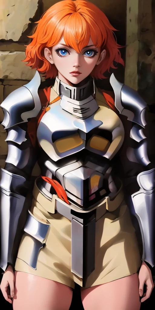 funger, very detailed illustration, 1girl, big breasts, high res high quality, masterpiece, looking at viewer, (knight), orange hair, absurdness, ultra-detailed, short hair