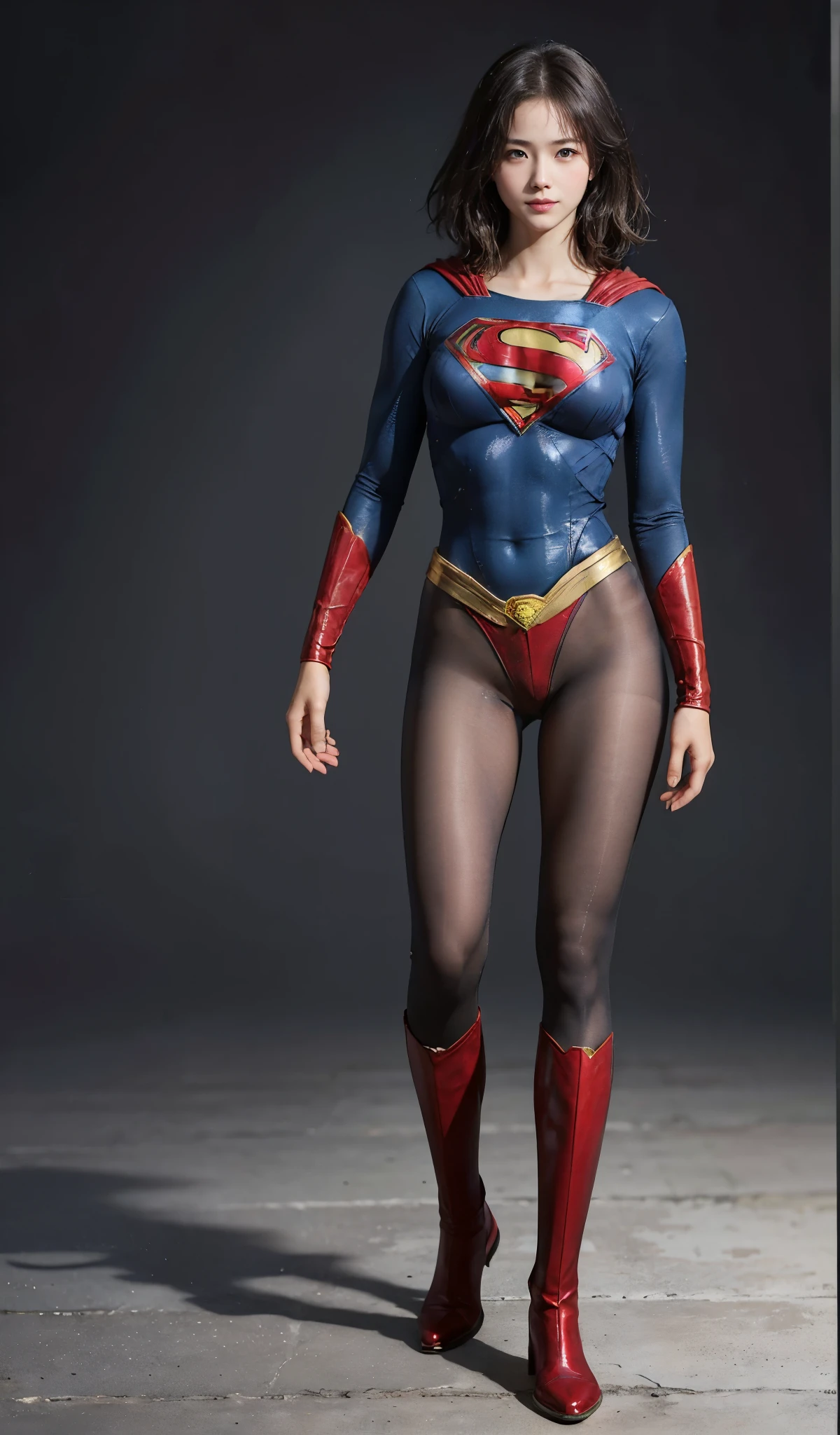 No background、(((Beautiful legs in black tights.)))、(((Legally express the beauty of your smile)))、((((Make the most of your original images)))、(((Supergirl Costume)))、(((Beautiful short bob hair)))、(((suffering)))、(((Please wear black tights....、Wear red boots)))、((Best image quality、8k))、((highest quality、8k、masterpiece:1.3))、(((Preserve background )))、Sharp focus:1.2、Beautiful woman with perfect figure:1.4、Slim Abs:1.2、Wet body:1.5、Highly detailed face and skin texture、8k