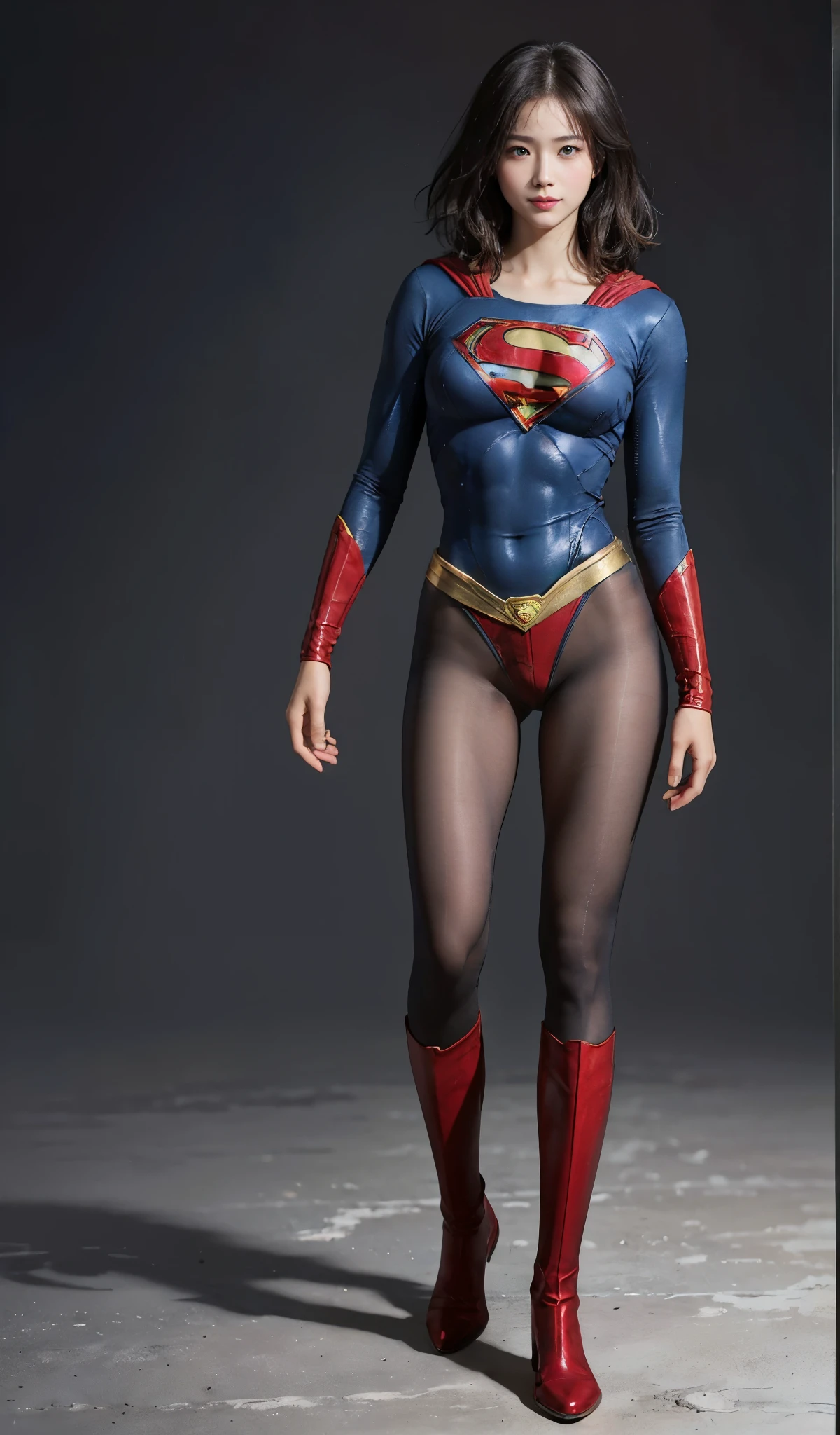 No background、(((Beautiful legs in black tights.)))、(((Legally express the beauty of your smile)))、((((Make the most of your original images)))、(((Supergirl Costume)))、(((Beautiful short bob hair)))、(((suffering)))、(((Please wear black tights....、Wear red boots)))、((Best image quality、8k))、((highest quality、8k、masterpiece:1.3))、(((Preserve background )))、Sharp focus:1.2、Beautiful woman with perfect figure:1.4、Slim Abs:1.2、Wet body:1.5、Highly detailed face and skin texture、8k