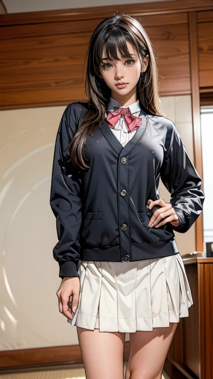 Photo shoot by a professional photographer, UHD, accurate, anatomically correct, textured skin, high details, best quality, 16k、Arabian Asian woman wearing skirt and bow tie taking a photo, Japanese girls uniform, Japanese , Acquire Japanese language skills , Seifuku, A young and cute gravure idol, Cute school girl, Young Gravure Idol, loose coat collar Sailor suit, Strike a Pose, realistic Young Gravure Idol, Sailor suit