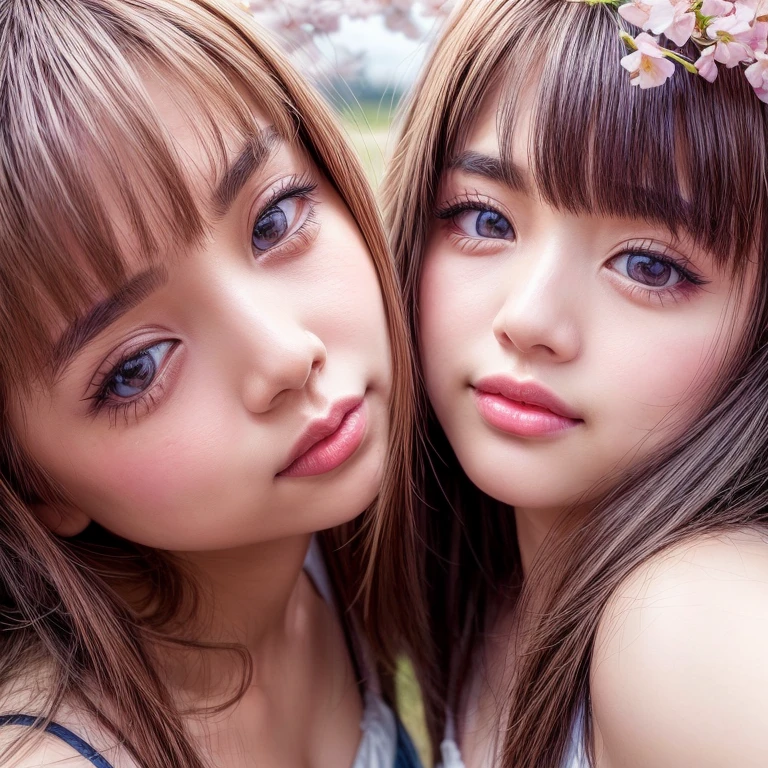 Best_Quality, (masterpiece:1.2) of professional Analog Hi-Res photo, (realistic and photorealistic with touch of rawness:1.37), (((Panoramic group photo of schoolgirls looking down at the camera and Surrounding))) . (highest quality, High resolution, masterpiece, realistic:1.37),(HDR), beautiful face, detailed facial features, pose for a photo, (((close:1.4, Face closeup from below:1.25))), ((Sky background with CherryBlossoms)) . BREAK Extremely Detailed KAWAII face variations, captivating gaze, elaborate detailed Eyes with (sparkling highlights:1.2), long eyelashes、Glossy RED Lips with beautiful details, Coquettish tongue, Rosy cheeks, Glistening ivory skin . (Dynamic joyful expressions | :D), Childish .