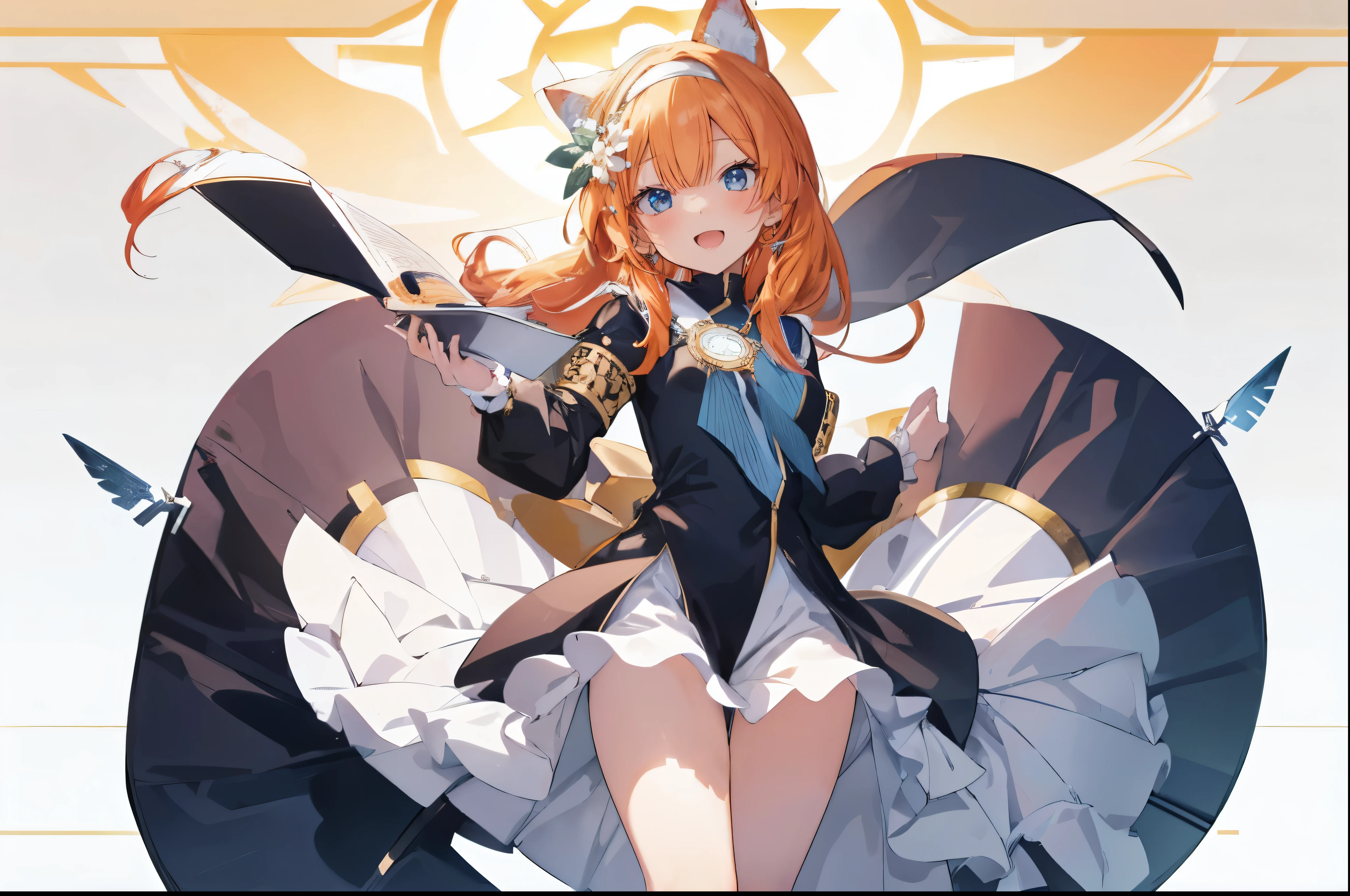 Marie、masterpiece、Best image quality、最high quality、1 person、girl (Open Mouth Smile), independent , Cute pose, masterpiece, Anime art style, Cute Characters, Most detailed, high quality、Shiny Hair、Very fine and beautiful bright eyes、、Thin thighs, nose blush、spoken heart、Very detailed, clear and beautiful face, Awards, (((Anatomically correct)))、Orange Hair、Full body portrait