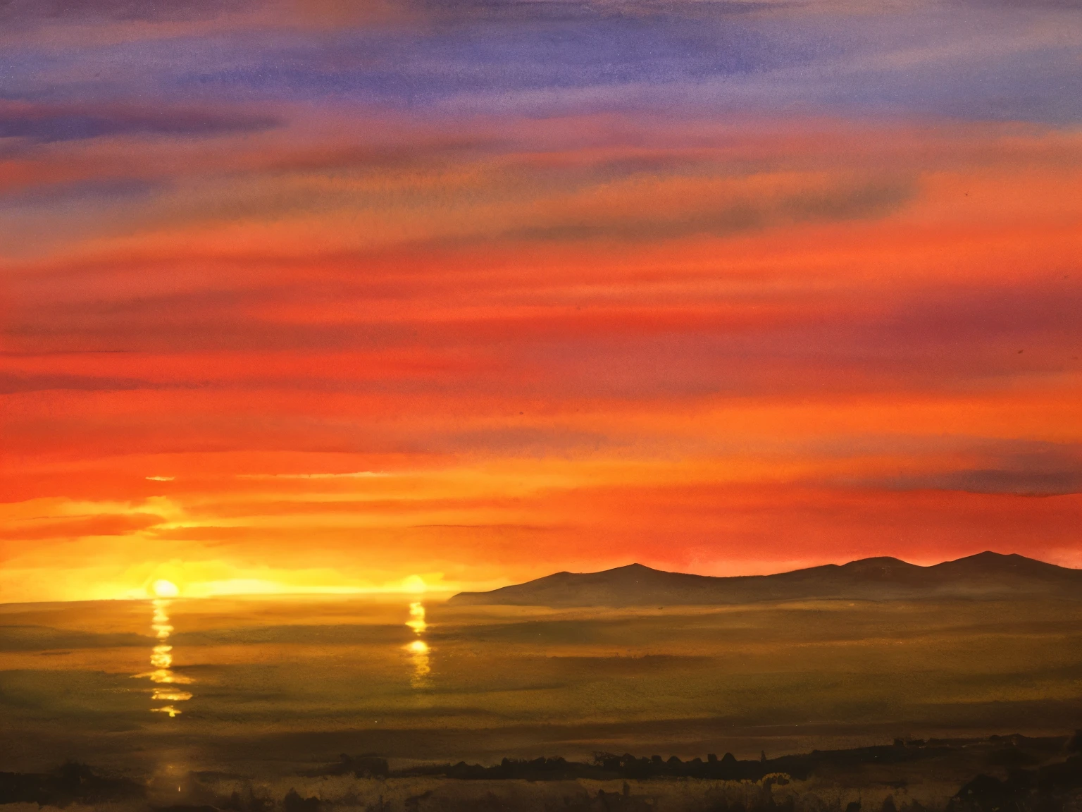 post-apocalyptic sunset at the end of the world of the new dawn aquarelle drawing
