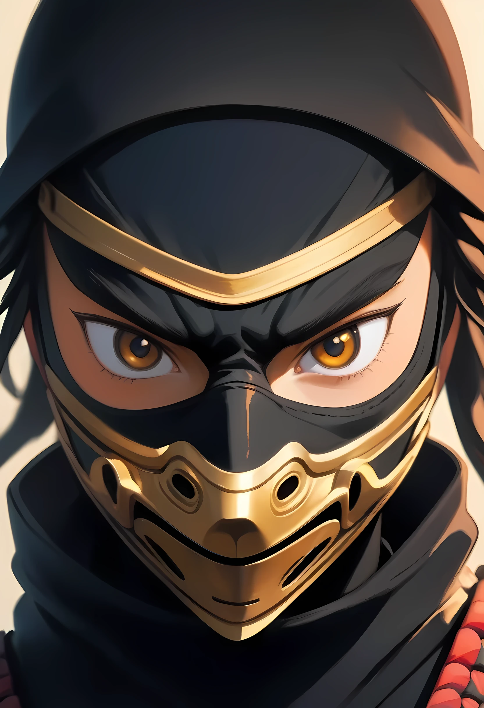 Super Close-Up of Ninja Mask, Keen-eyed, black clothes, 