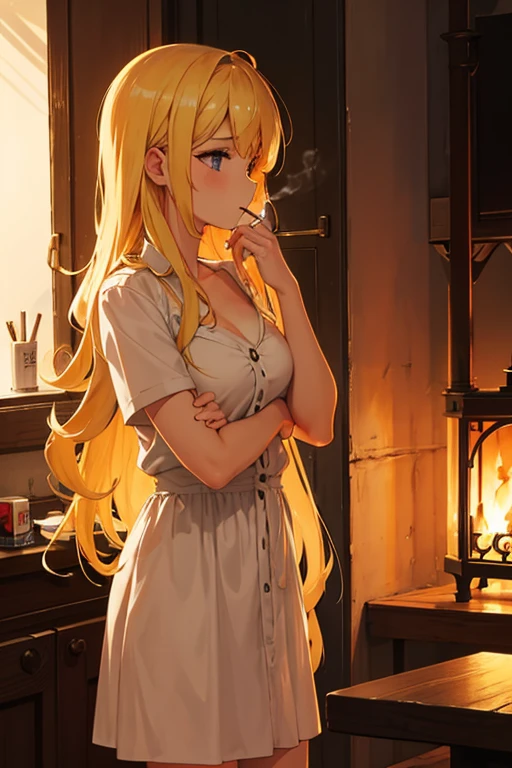 Chica rubia fumando