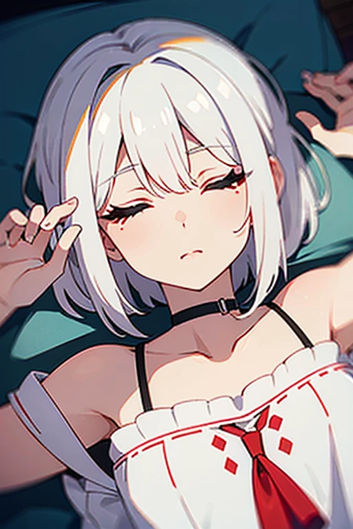 (white short hair)(red eye))(sleeping)(Close your eyes)4k